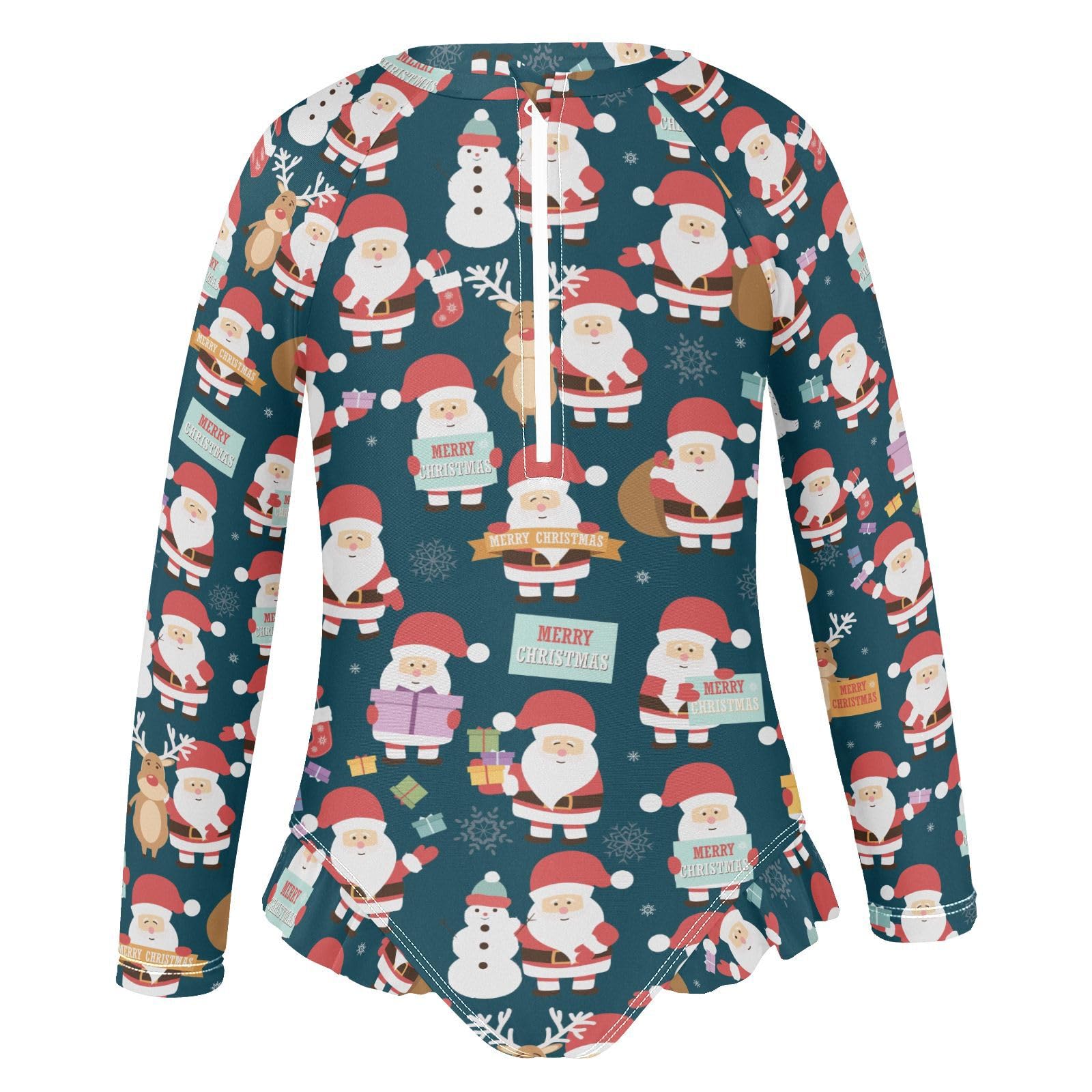 Ollabaky Baby Girls Long Sleeve Swimsuit Christmas with Santa Claus Reindeer Bear One Piece Bathing Suit Rash Guard UPF50+ Toddler Girl Swimwear, 9-10T Multi