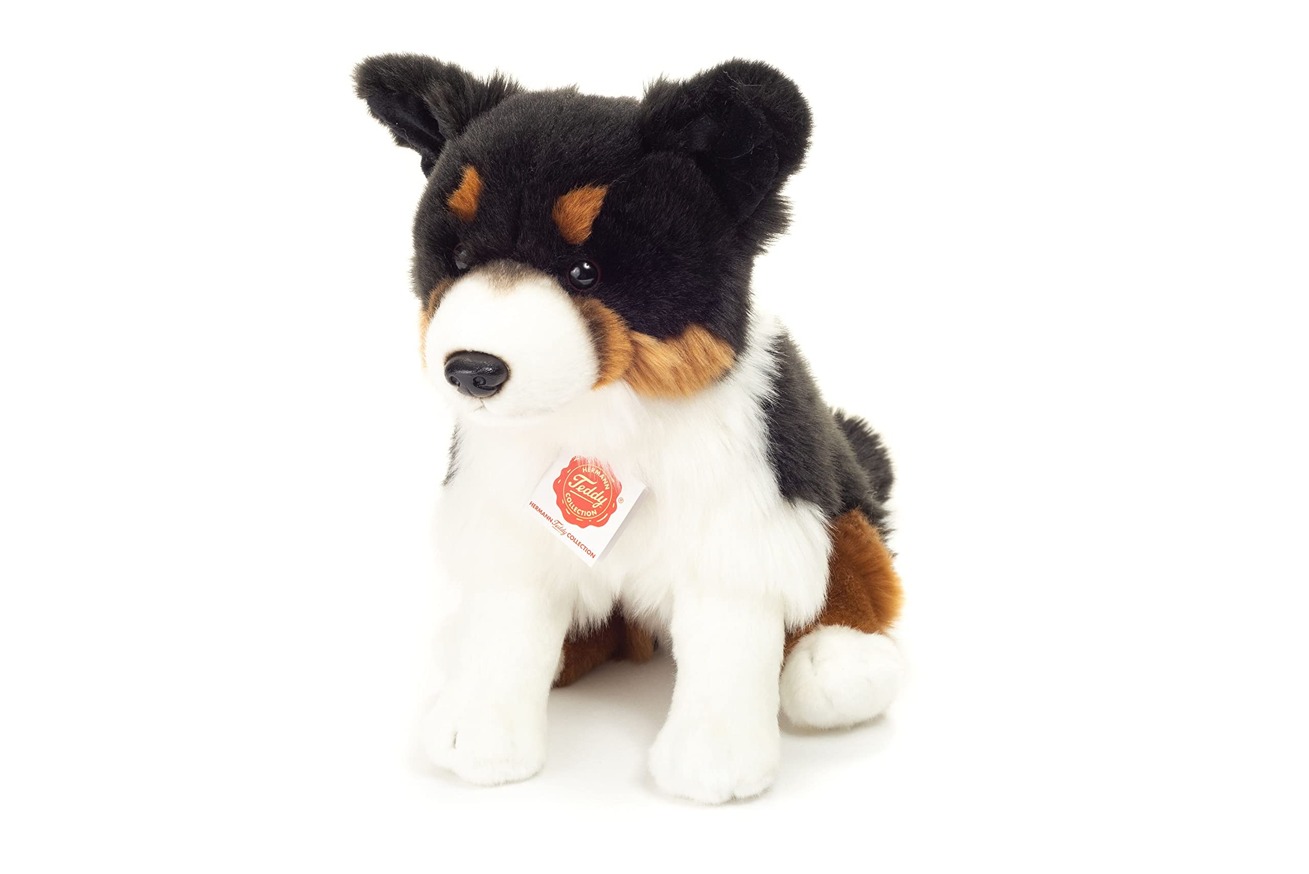 Teddy Hermann 91956 pies Border Collie Tri-Color siedzący 30 cm, przytulanka z idealną zawartością recyklingu (wypełnienie)