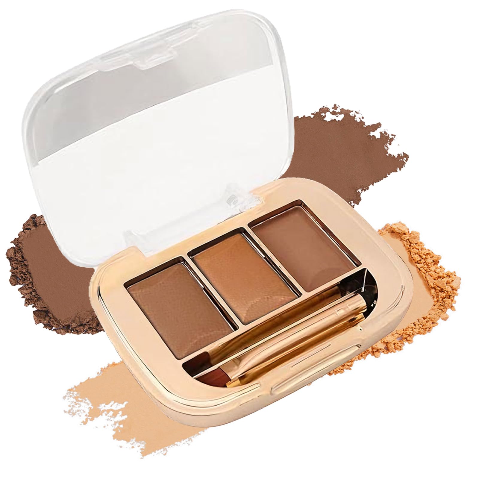 3-Colour Eyebrow Powder Palette with Dual-Ended Brush