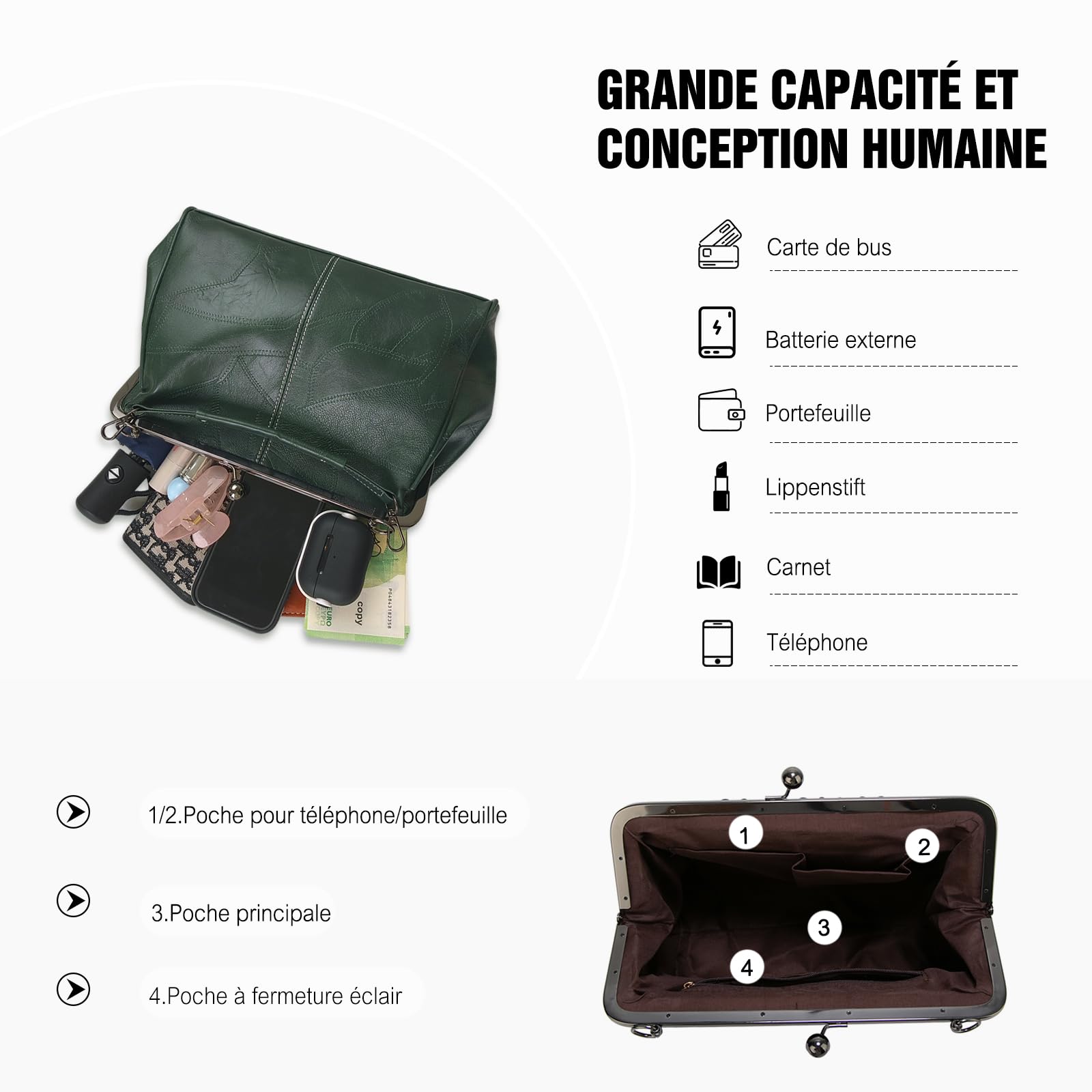 FANDARE Sacoche Femme Sac A Main Sacs Cabas Bandoulieres Cuir PU Tendance Petit Fille Portés Epaule Crossbody Bag Téléphone Sac D'épaule Large Capacité Achats Fête École Voyage Noir