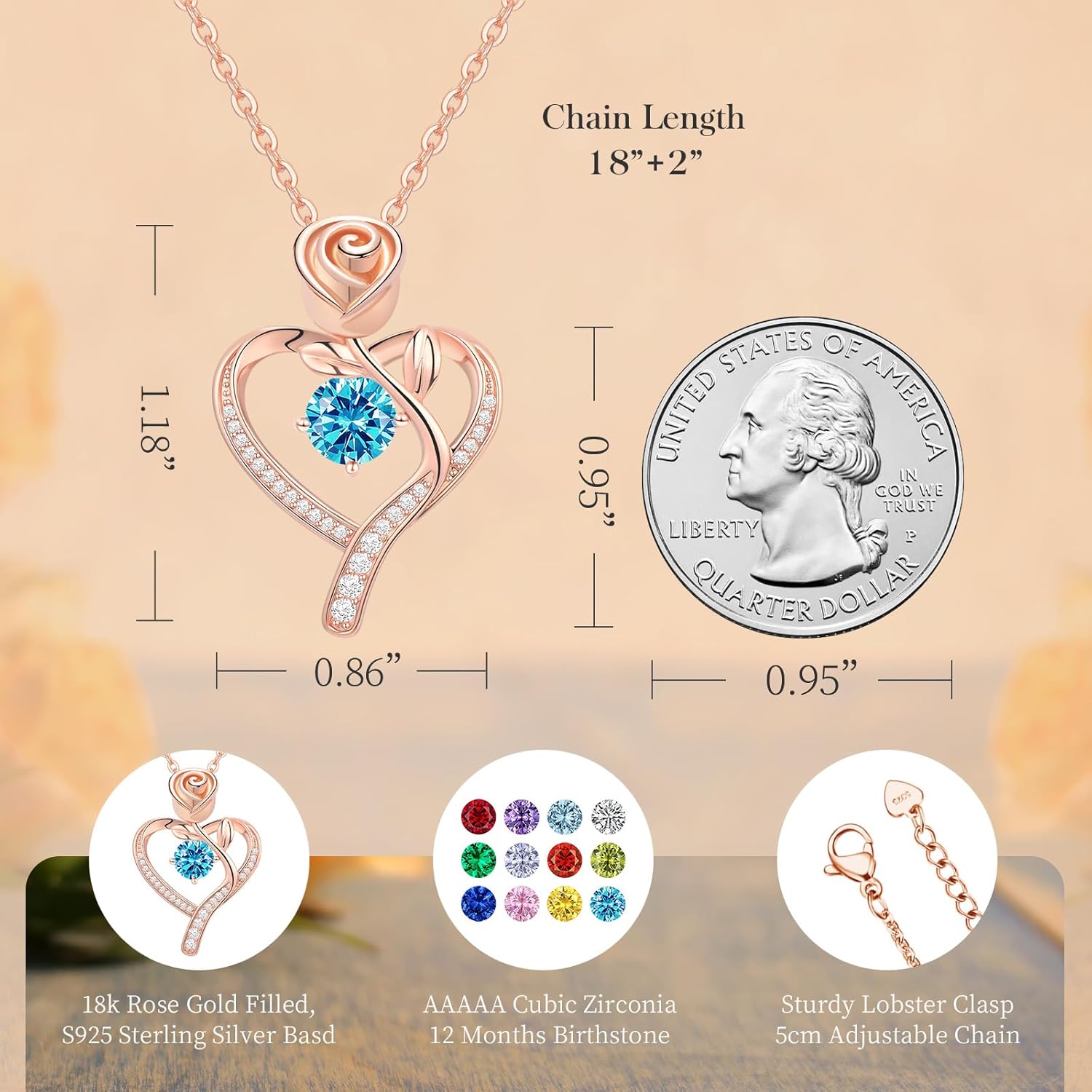 Miniatura 4 de Meeshi Collar de corazón de rosa para mujer, regalos de cumpleaños, collares de aniversario para esposa, regalo de joyería para mamá, cumpleaños,