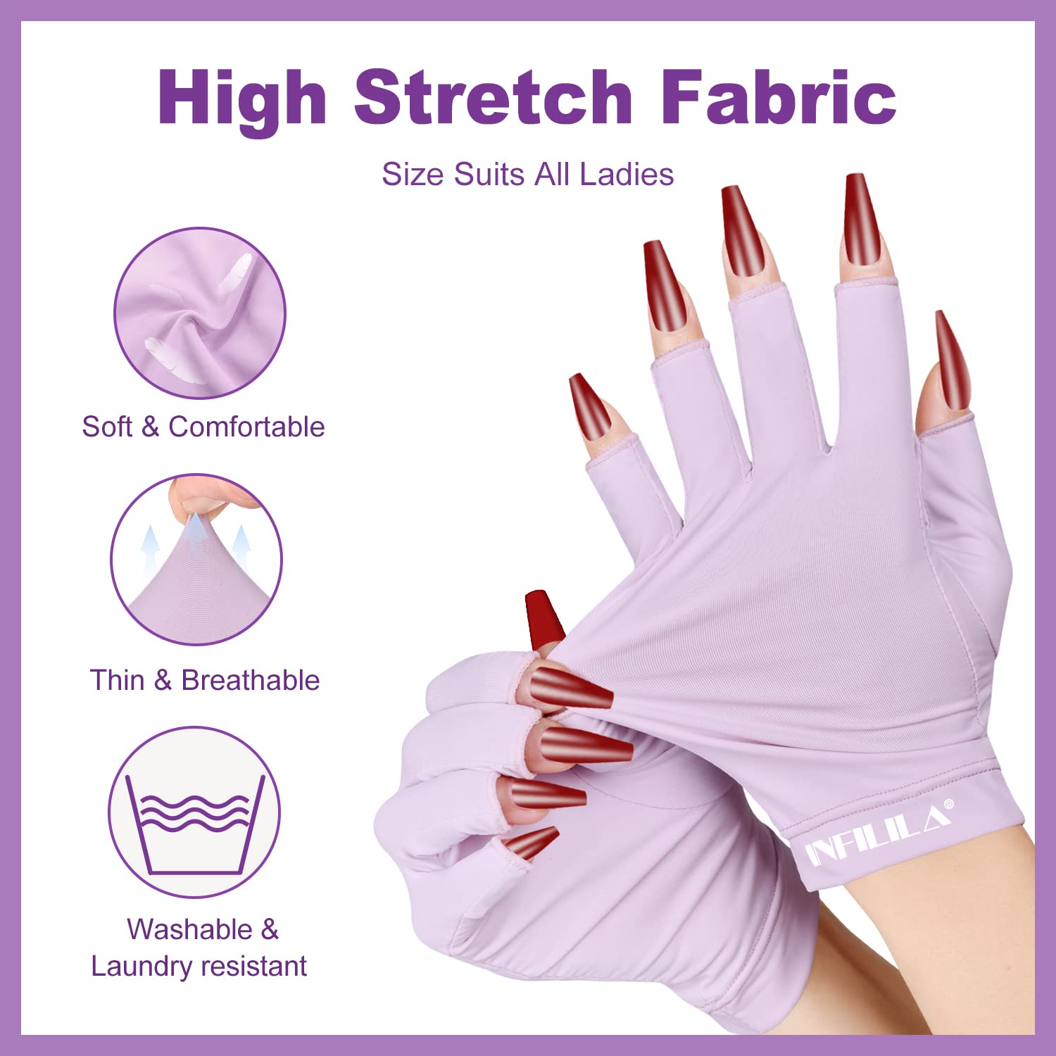 INFILILA - Guantes UV para uñas, guantes anti luz UV para uñas de gel, guantes profesionales de protección UV UPF 99+ para manicura de gel, cuidado de la piel, guantes sin dedos para proteger las