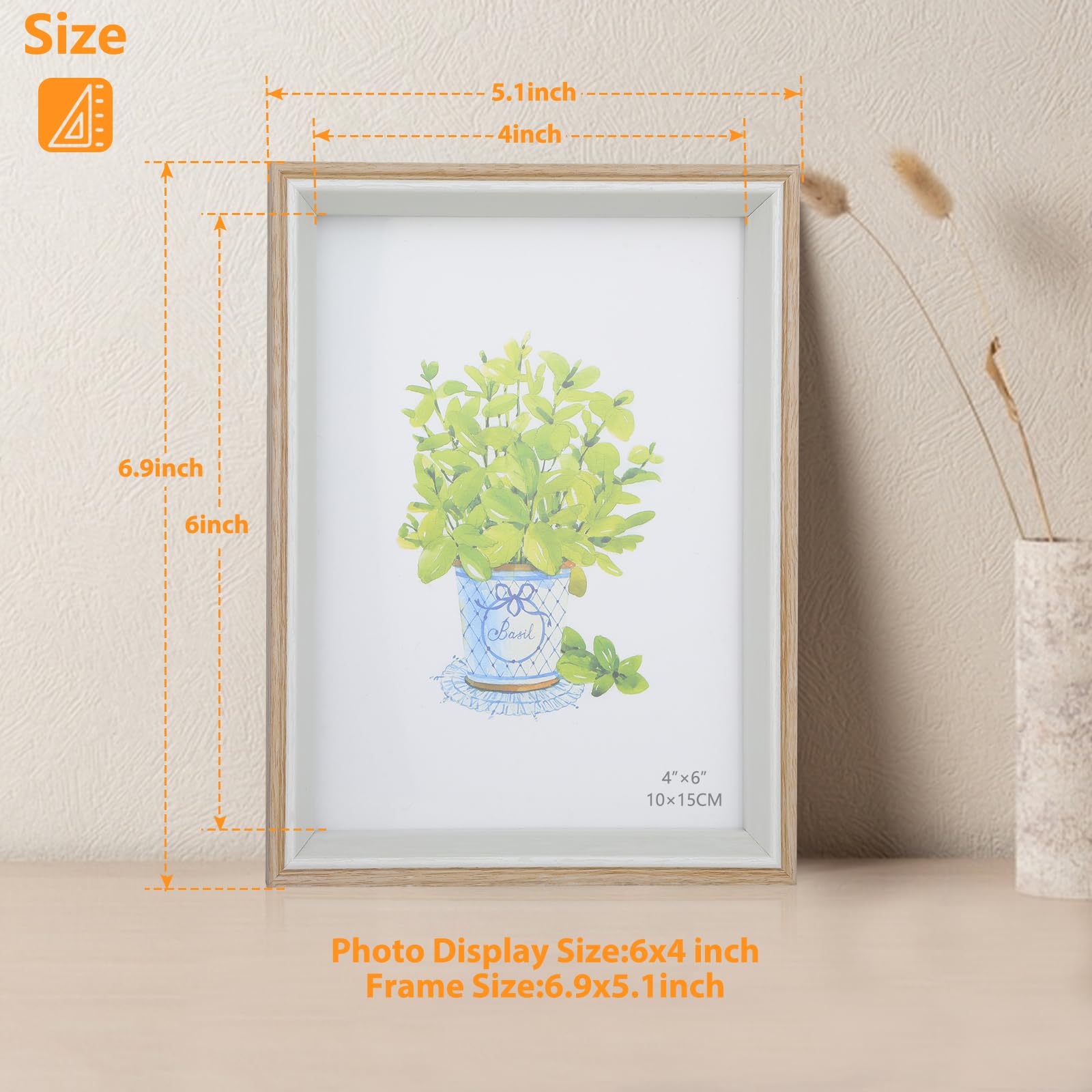 Anhow Set di 3 Cornici per Foto da 10x15 cm (4 x 6 Pollici), Cornici per Foto per la Decorazione con Foglio Acrilico Trasparente Infrangibile - Bianco Venatura del Legno / 3 Pezzi