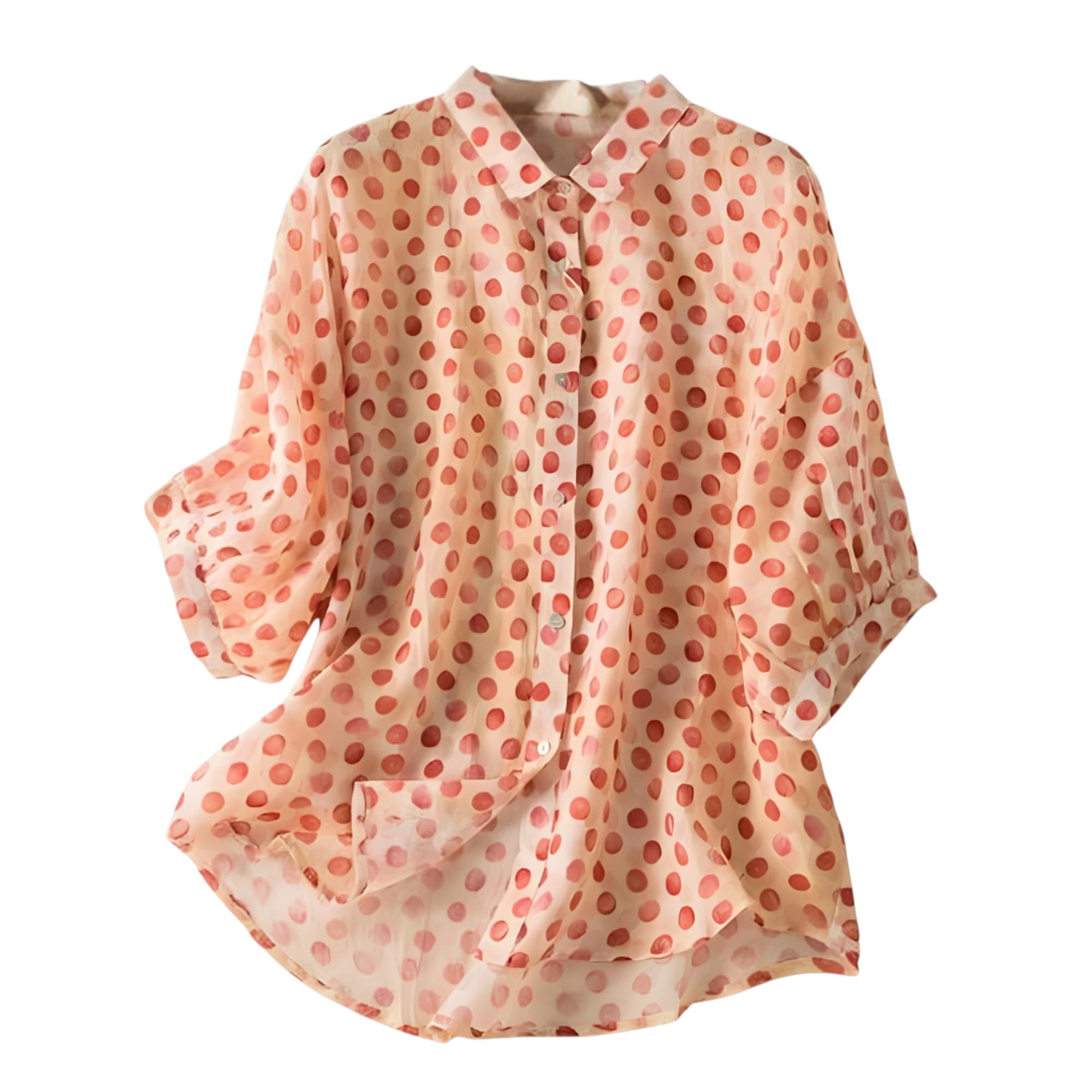 gufrina Women’s Button Down Shirt with Relaxed Fit and Three Quarter Sleeves Featuring Polka Dot Print (TOP-130)-picture-28
