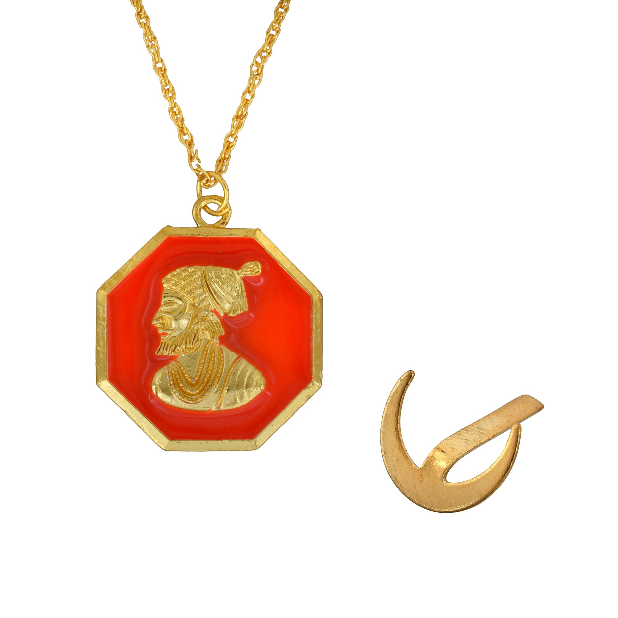 MemoirGold plated Shivaji Maharaj Maratha chain pendant with CHANDRA KOR (Shivaji Teeka tool), locket necklace jewellery for Men and Women