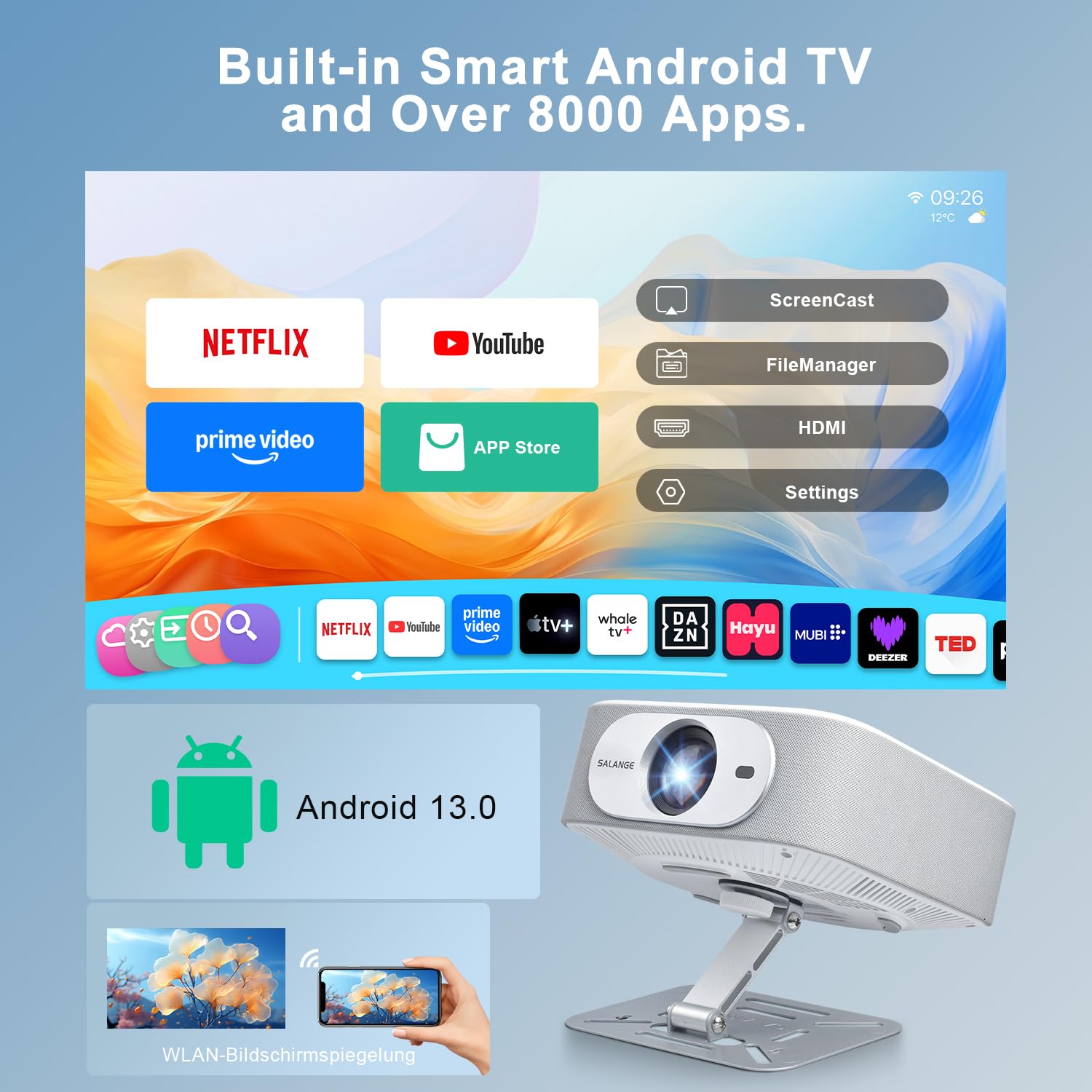 Proiettore Salange 4K WiFi Bluetooth Supporta Netflix - Dettaglio
