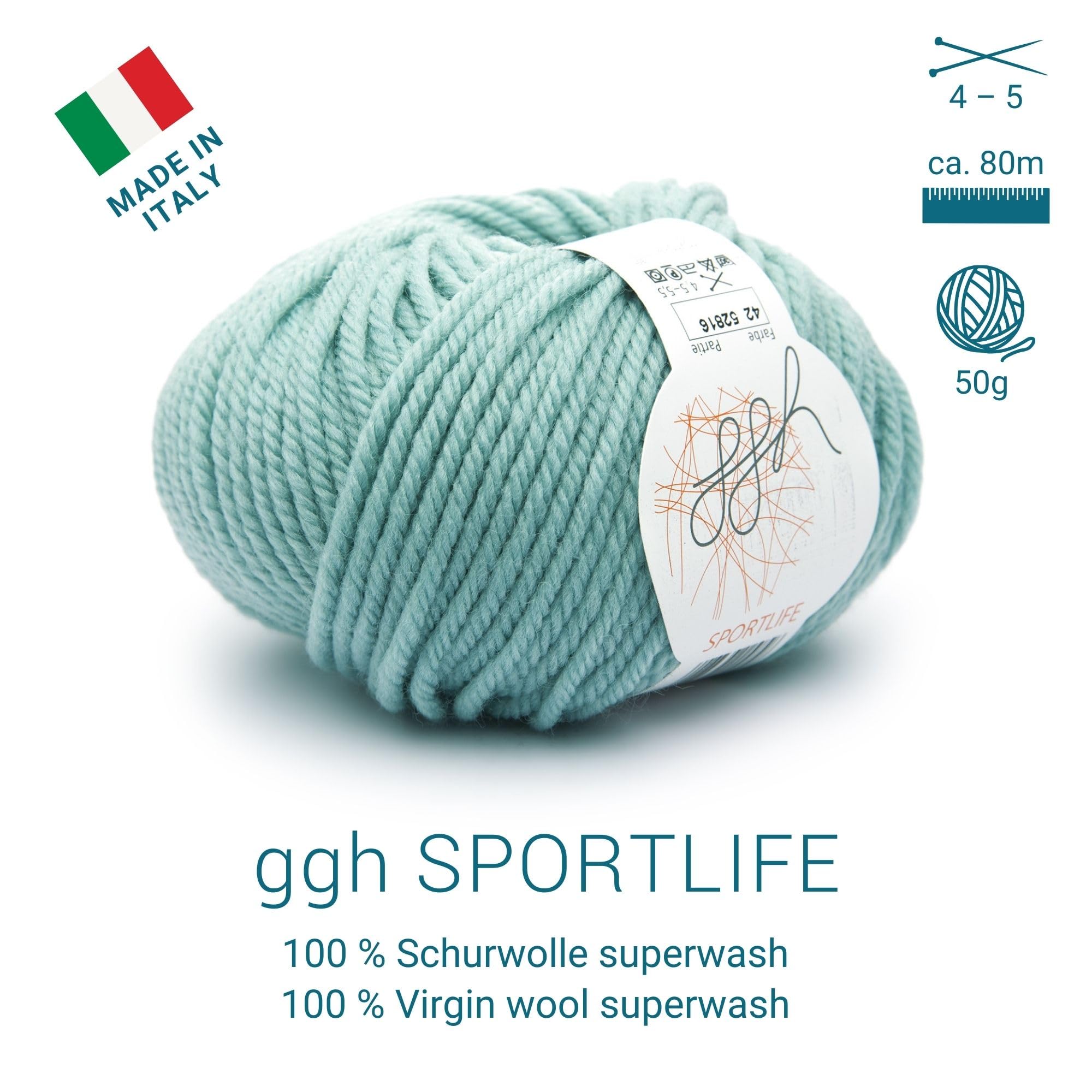 ggh Sportlife Box | zestaw 300 g (6 x 50 g) | 100% miękka wełna żywa z włókien naturalnych w wielu kolorach | kolor 042 – miętowa zieleń