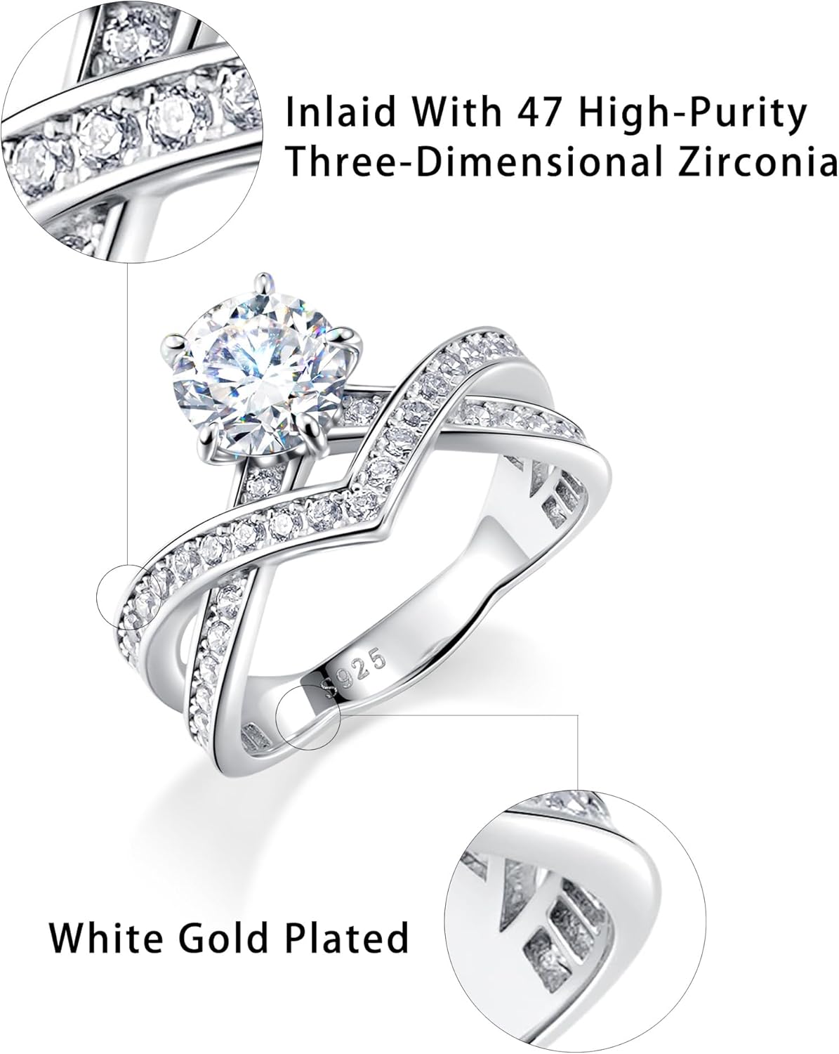 YOIHUR 925 Sterling Silver 14K White Gold Plated Rings for Women 1.0 CT Moissanite Diamond Engagement Promise Anniversary Ring Wedding Bands for Women Elegant Gift Jewelry - Image 6