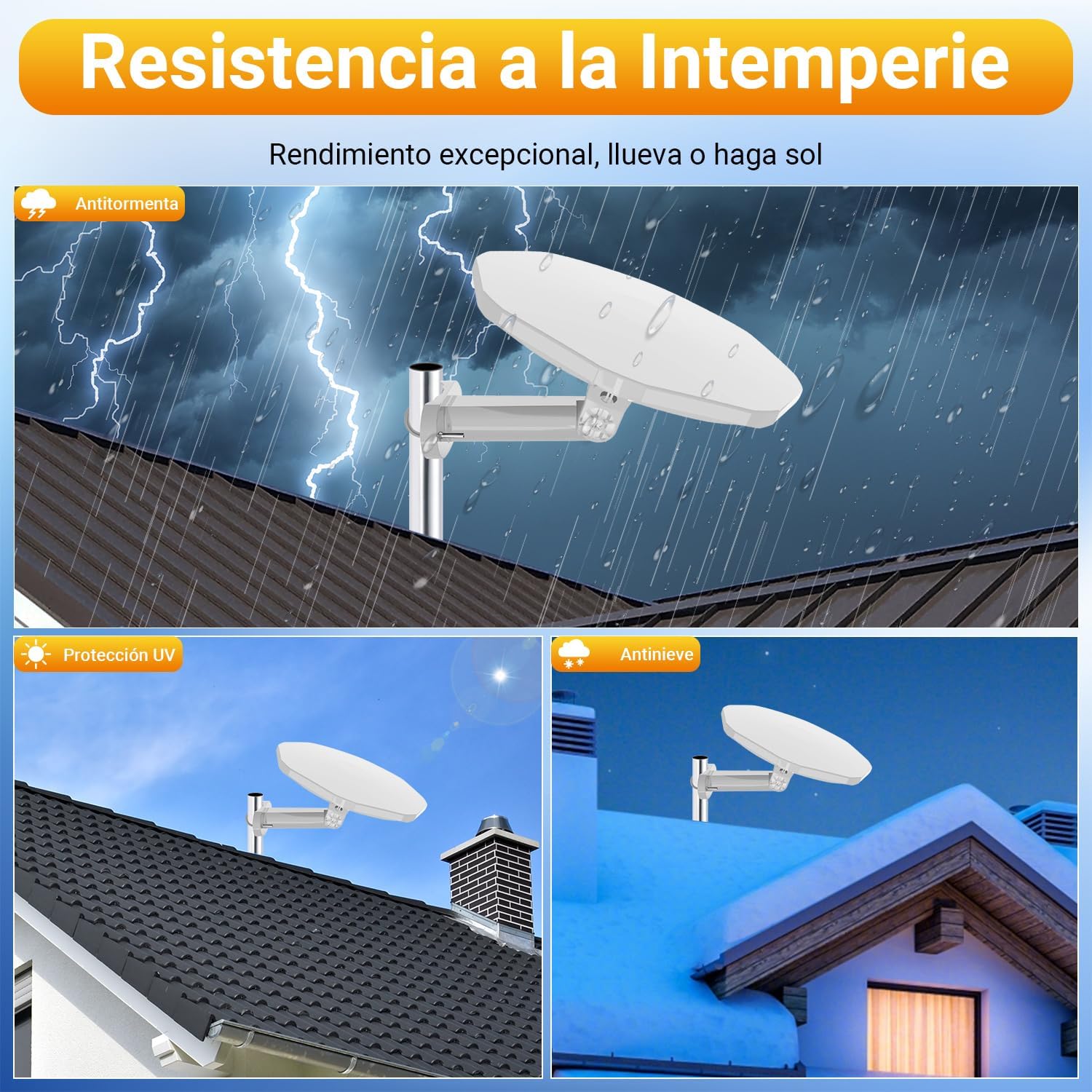 Antena TV Exterior Potente TDT Digital, Compatible con Antena TV Interior Potente, al Aire Libre con Recepción Omnidireccional 360°,Canales Locales 4K 1080P, Cable Coaxial de 32,8ft
