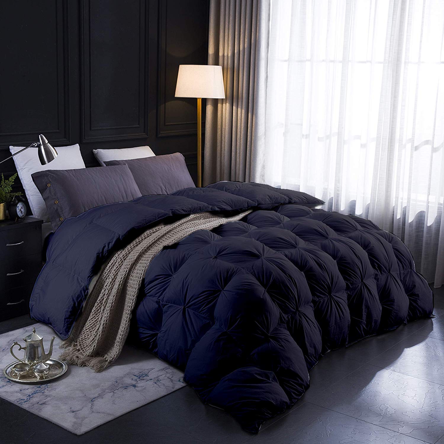 9.8 Newton Heavy Weight 1000-TC Pinch Pleated Down Comforter Twin XL Size 68 x 92 Inches 1-Piece All-Season Duvet Insert, 650 GSM Micro Fill with All Side Corner Tabs 100% Egyptian Cotton