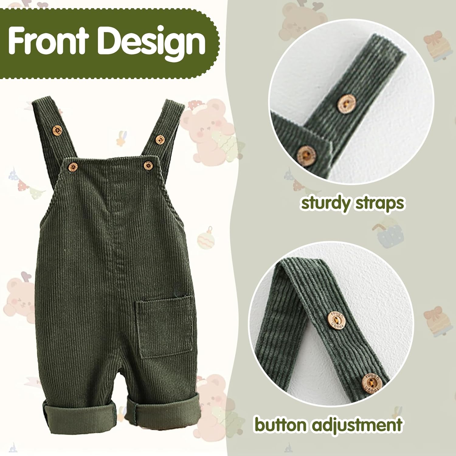 Mornyray Toddler Boy Girl Soft Corduroy Suspender Pants Kids Overalls Loose Retro Adjustable button overalls - Image 2