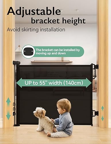 Miniatura 3 de Momcozy Puerta retráctil para bebés con bloqueo automático, puerta de seguridad para bebés y mascotas, 33 pulgadas de alto, se extiende hasta 55