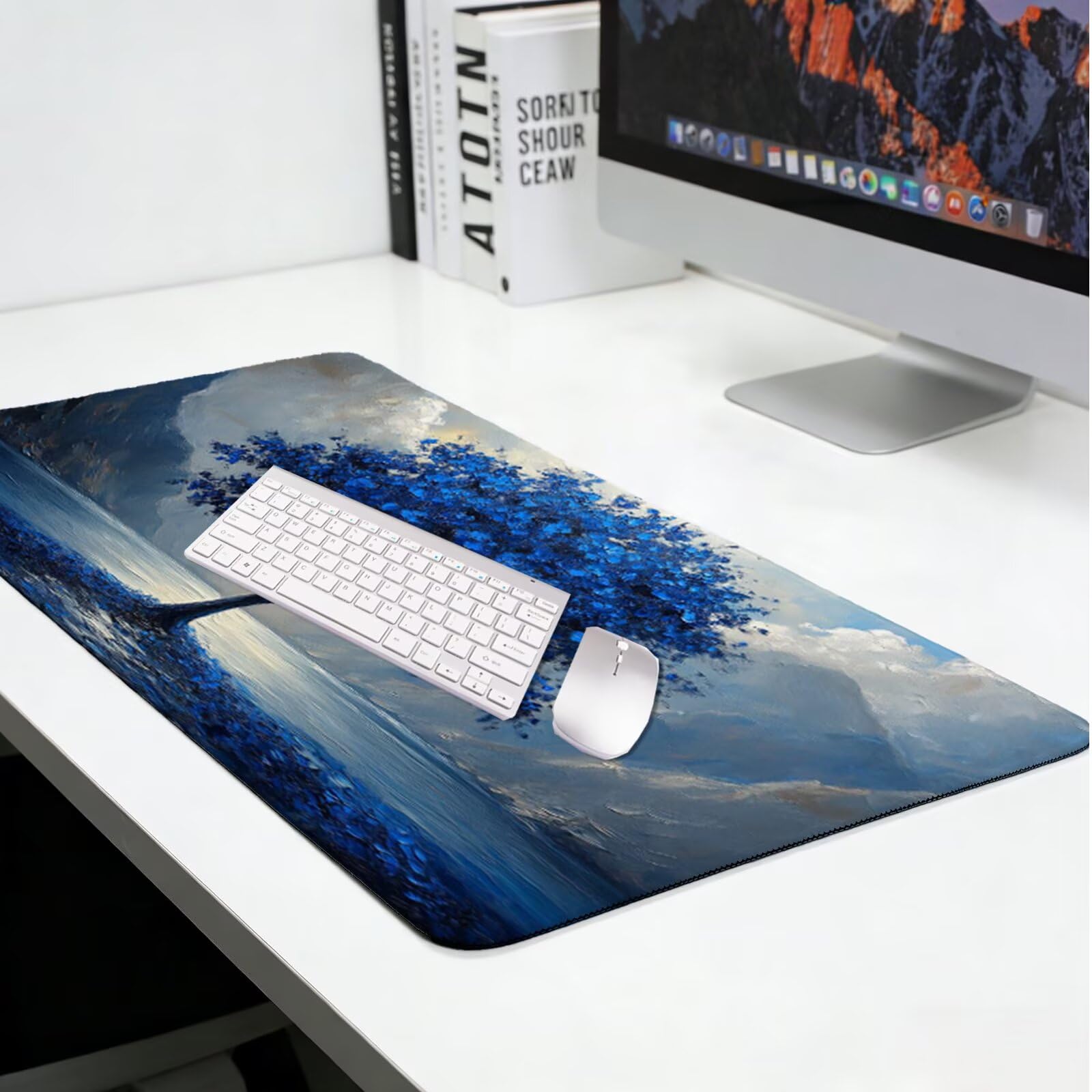 Niebieska podkładka pod mysz XXL 1200 x 600 mm, podkładka pod mysz na biurko do gier podkładka pod biurko z antypoślizgową gumową podstawą, poprawiająca dokładność i szybkość, prezent dla mężczyzn C