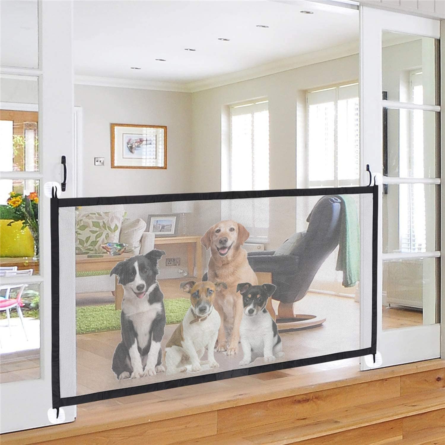 Barrera de Seguridad para Perros, Escalera 180 x 72 cm, Plegable y Portátil Sin Taladrar, para Escaleras, Pasillos y Cocinas, Negro, 1 Pieza