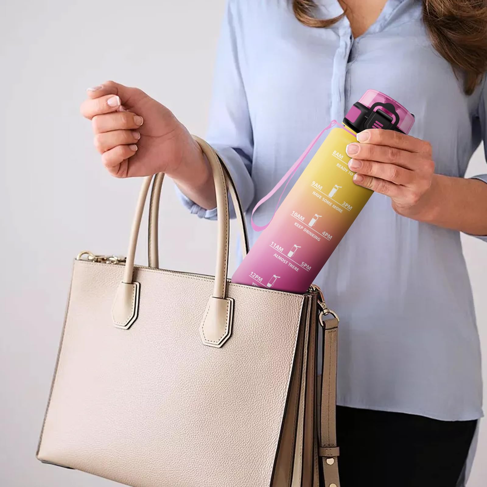 Borraccia 1L, Borraccia Motivazionale con Filtro, A Prova di Perdite, Bottiglia Acqua con Indicatore del Tempo, per Fitness, Viaggi, Ufficio