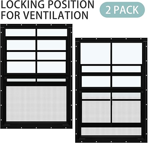 Miniatura 36 de Tandefio Paquete de 2 ventanas de cobertizo blanco de 14 x 21 pulgadas para gallinero con vidrio templado y pantalla para el hogar con deslizador