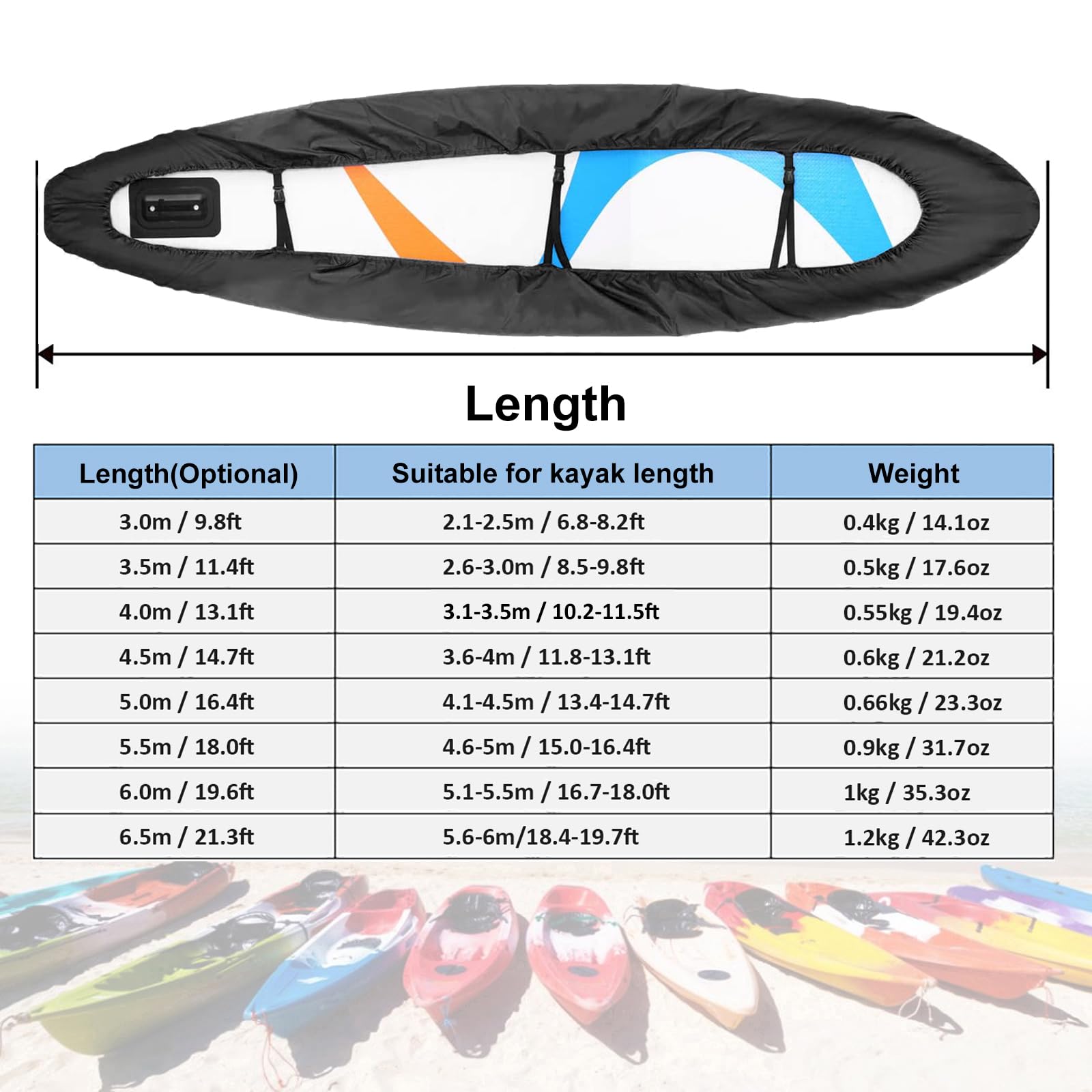 Kajak Abdeckung Kanu Plane 420D Wasserdicht und UV-beständig Kajak Persenning Bootsplane Staubschutzschild für Kanu-Boot/Fischerboot/Paddelbrett,Schwarz,for 4.6~5.0m Kayak