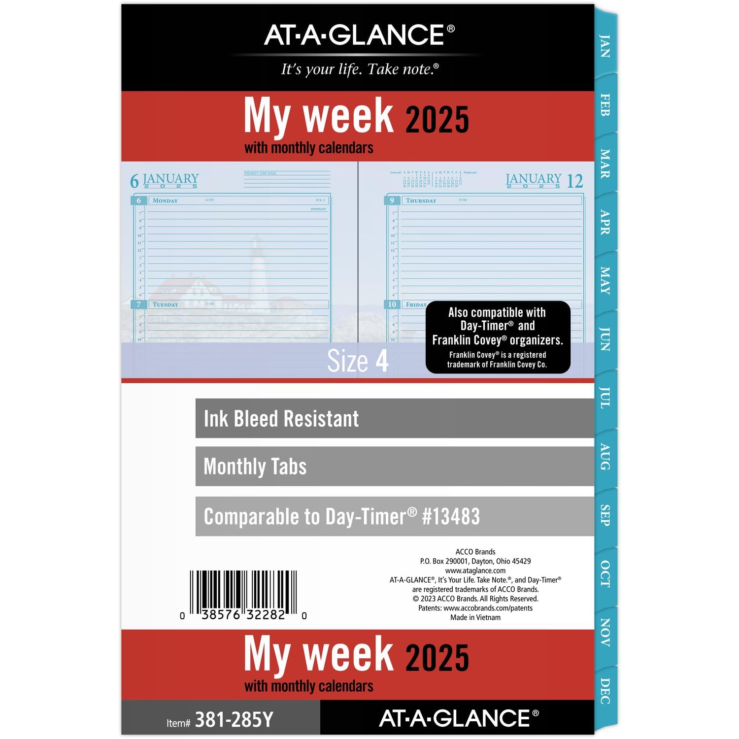 AT-A-GLANCE2025 Planner Refill, Weekly & Monthly, 5-1/2" x 8-1/2", Desk Size, Loose-Leaf, Seascapes (381-285Y-25)