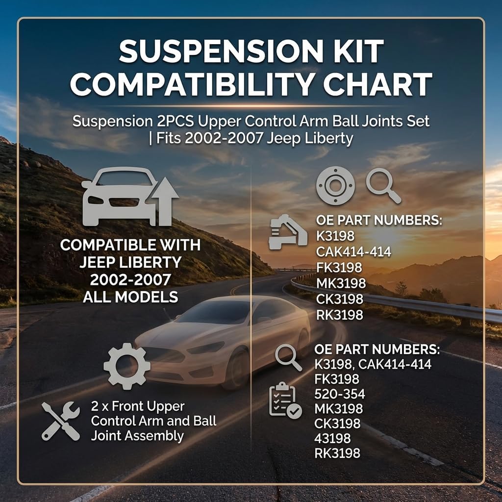 Front Upper Control Arm with Ball Joint Pair, Compatible with 2002-2007 Jeep Liberty, Driver & Passenger Side Suspension Assembly Replaces K3198 520-354