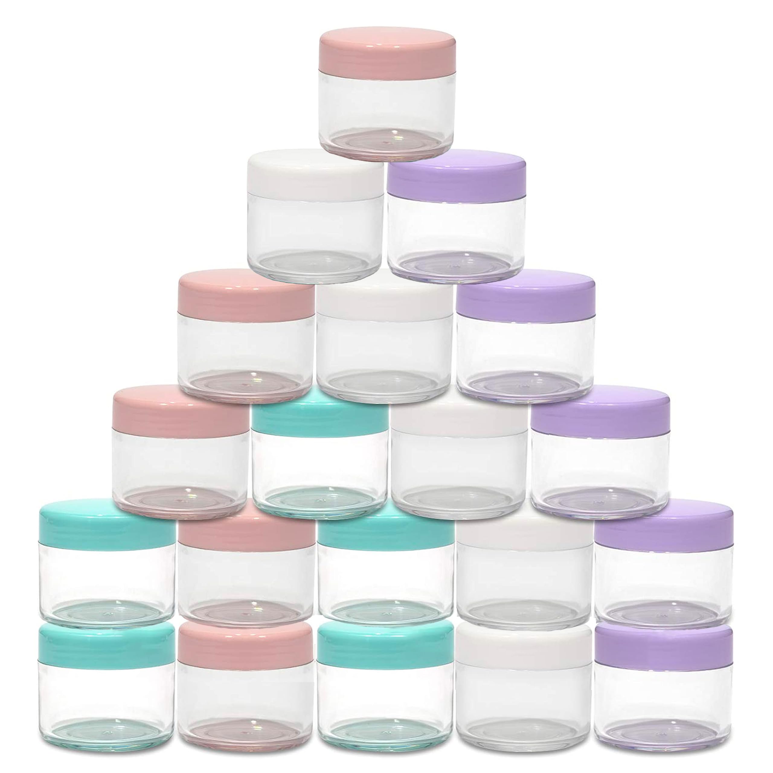 20 Gram Jar, 20 ML Jar, 20 pcs, Multicolor, BPA Free, Cosmetic Sample Empty Container, Plastic, Round Pot Screw Cap Lid, Small Tiny 20g Bottle for Makeup, Eye Shadow, Nails, Powder, Gems, Jewelry