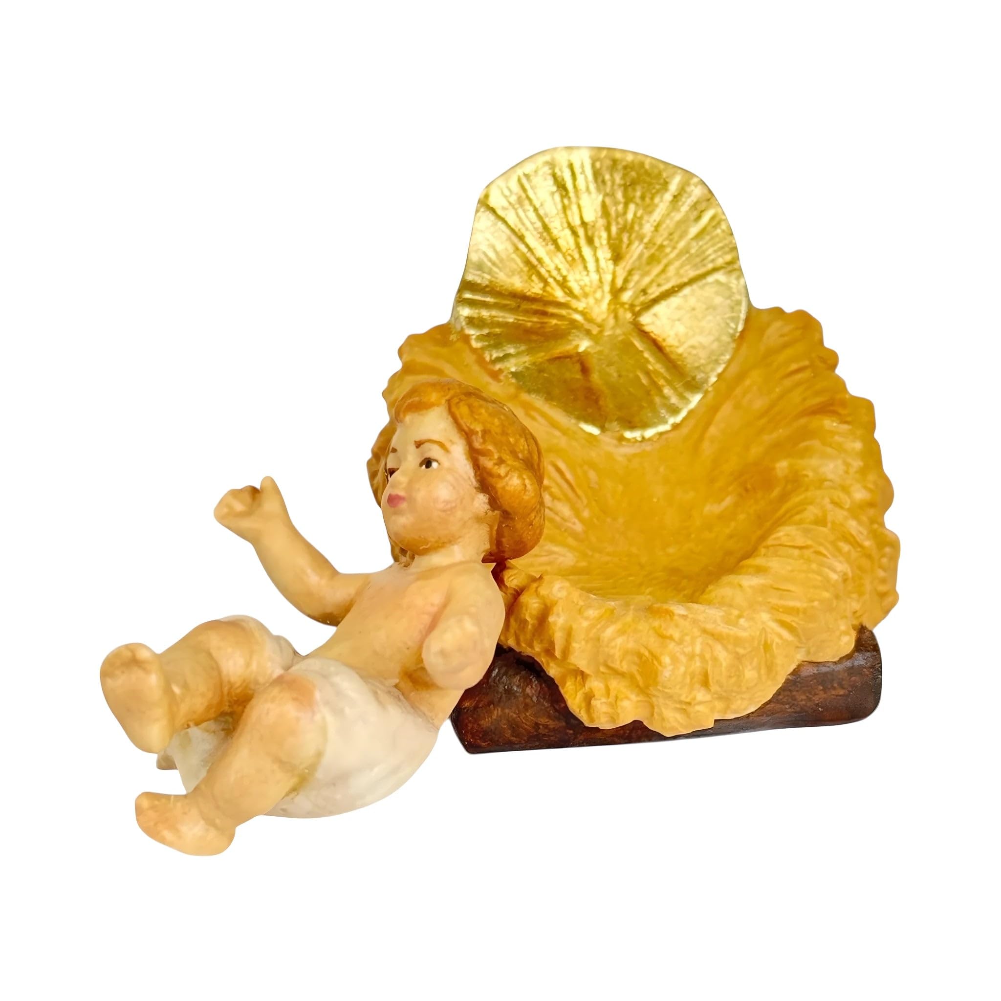 Jesuskind auf separatem Kinderbett 14 cm | handgefärbtes Holz in Gröden | Krippe und Krippe