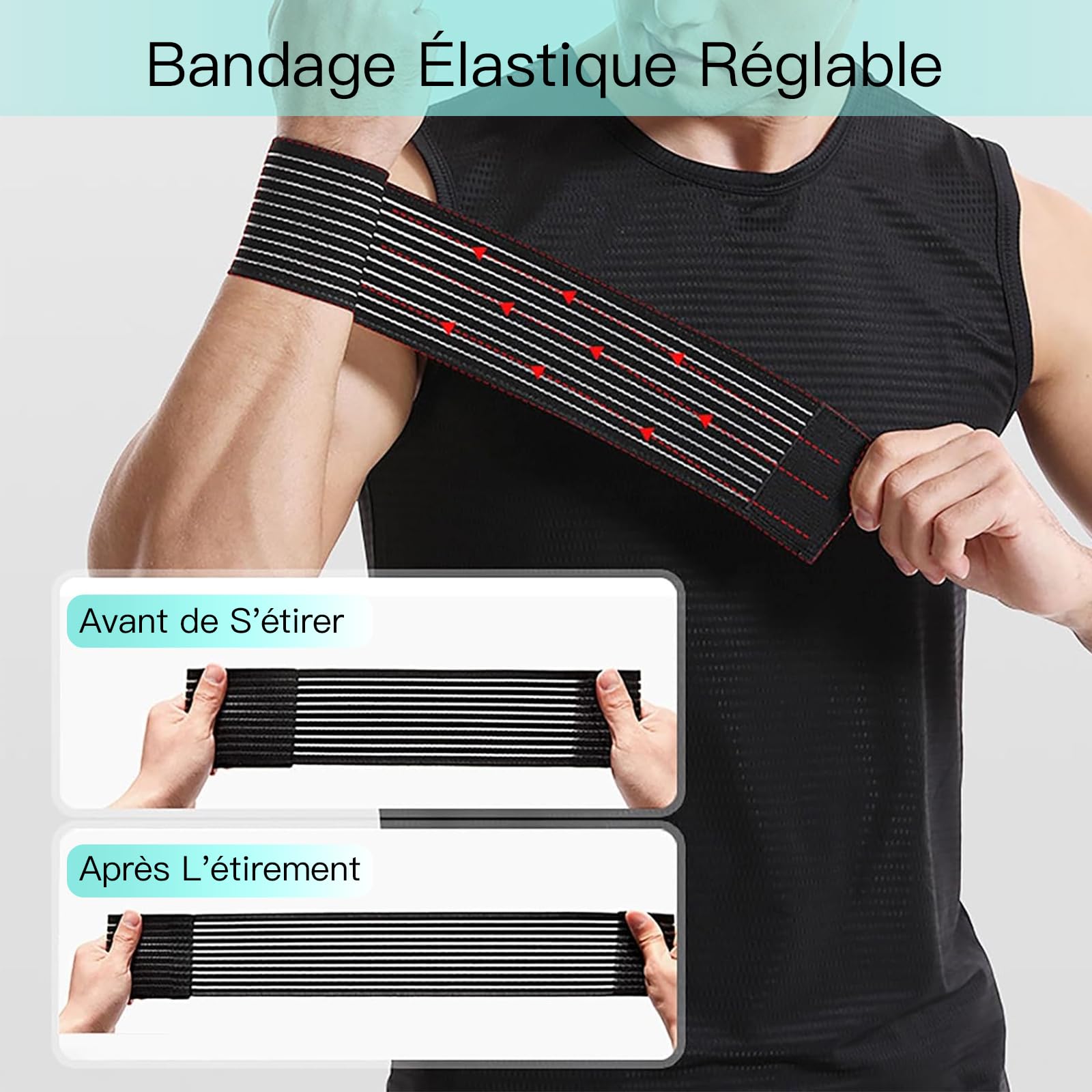 Protège-Poignet Respirant Élastique Ajustable en Polyester pour Tennis, Gym, Fitness Homme et Femme