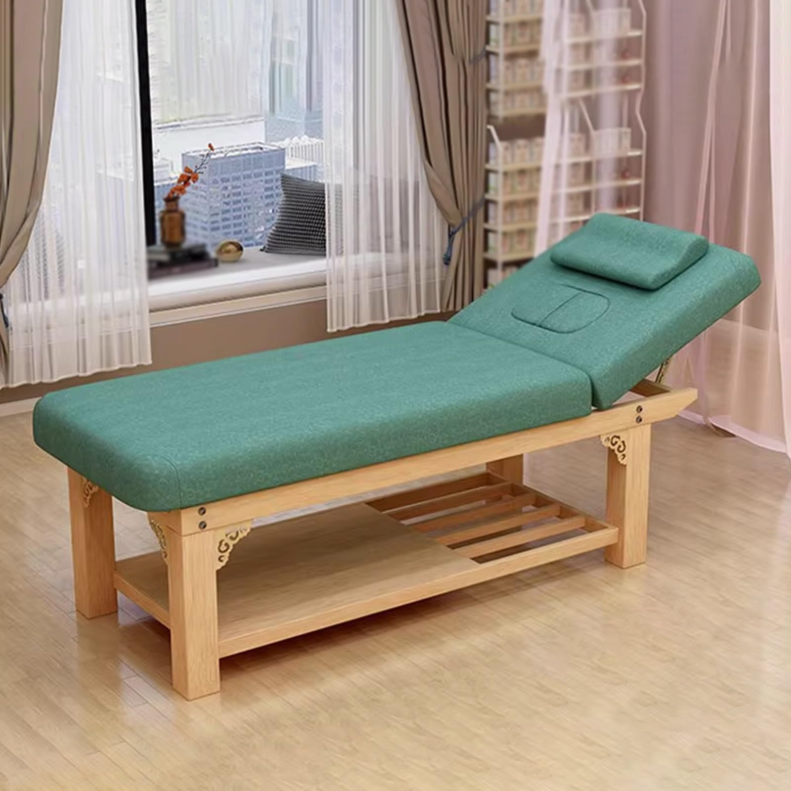 Lettino da Massaggio Fisso, Lettino da Estetista Regolabile, Lettino per Extension Ciglia per casa, Salone di Bellezza, Centro Benessere, Centro ricreativo(Green-190 * 80 * 65cm