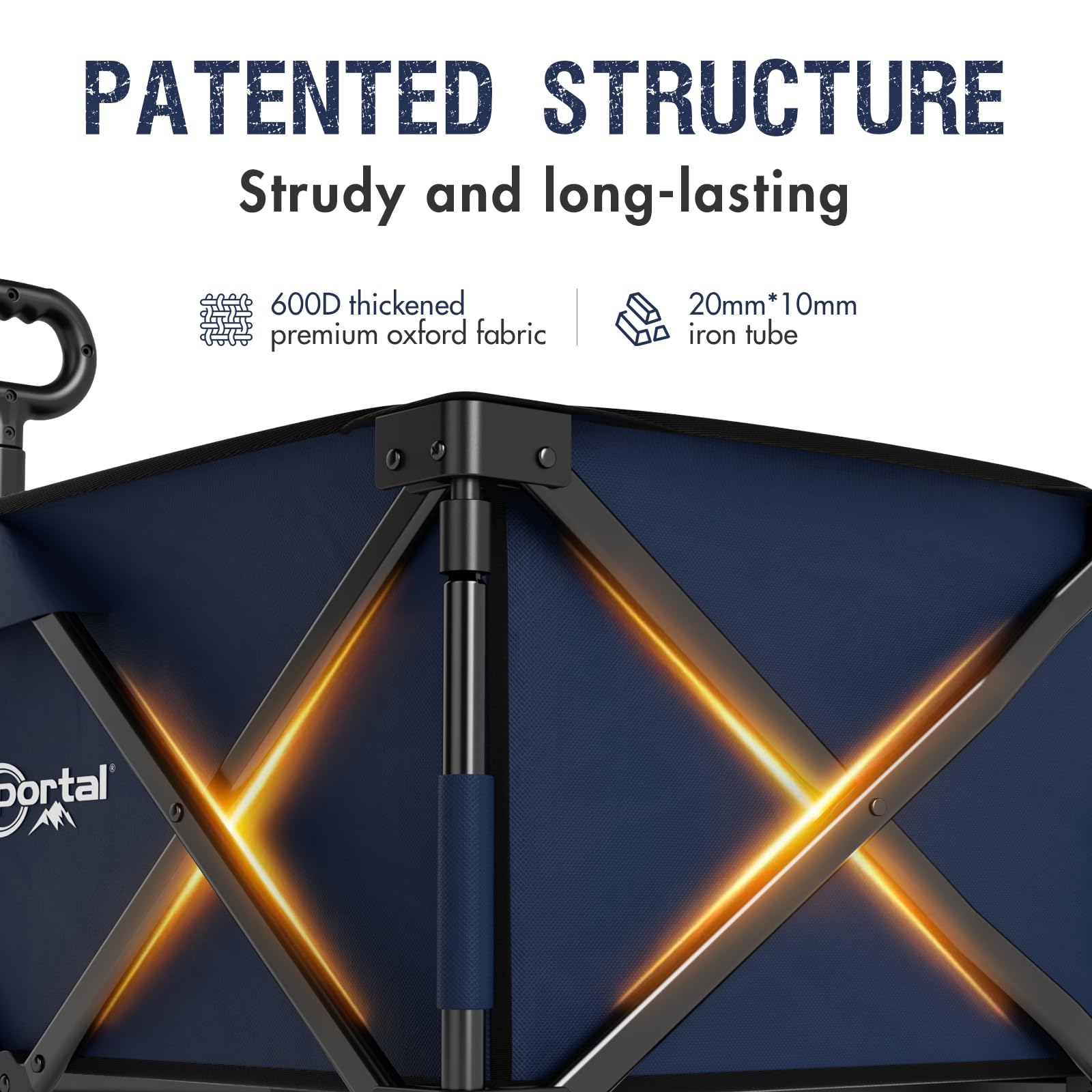 PORTAL Chariot pliable avec freins, chariot utilitaire robuste avec roues tout terrain, chariot pliable portable pour le camping, la plage, le jardin, le shopping et les courses