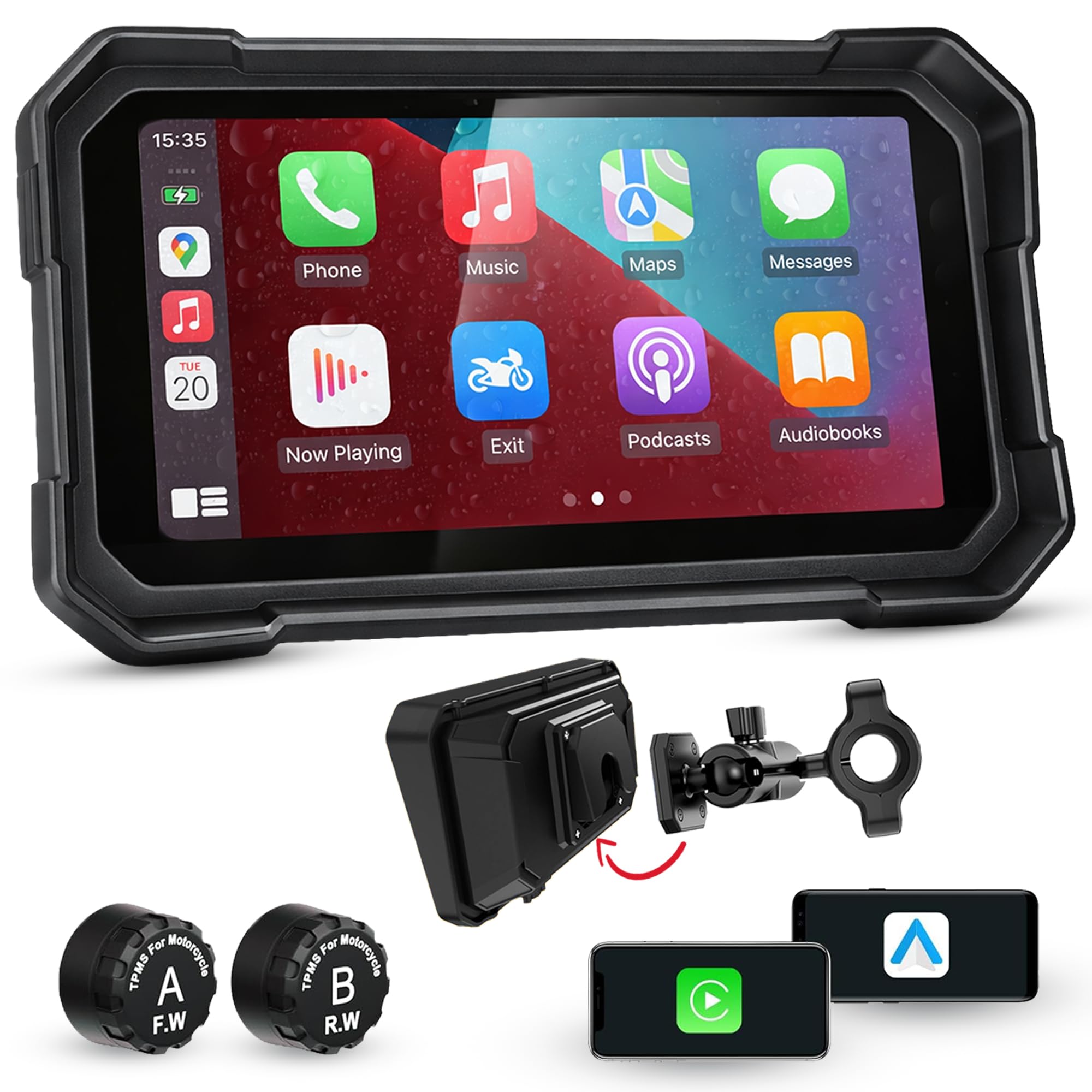 Autofy Motoplay Pro 5 Inch Waterproof Bike Navigation Screen with TPMS, Wireless CarPlay & Android Auto Quick Detachable Design, Android Auto Wireless Adapter