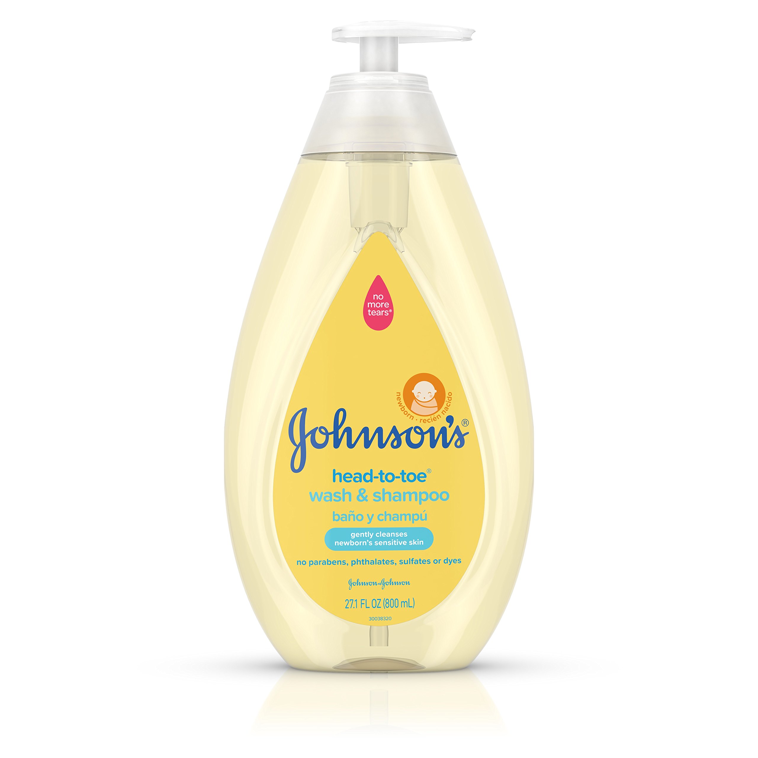 Johnson's Head-To-Toe Gentle Baby Wash & Shampoo, Tear-Free, Sulfate-Free & Hypoallergenic Bath Wash for Baby's Sensitive Skin & Hair, pH Balanced, Washes Away 99.9% Of Germs 27.1 fl. oz