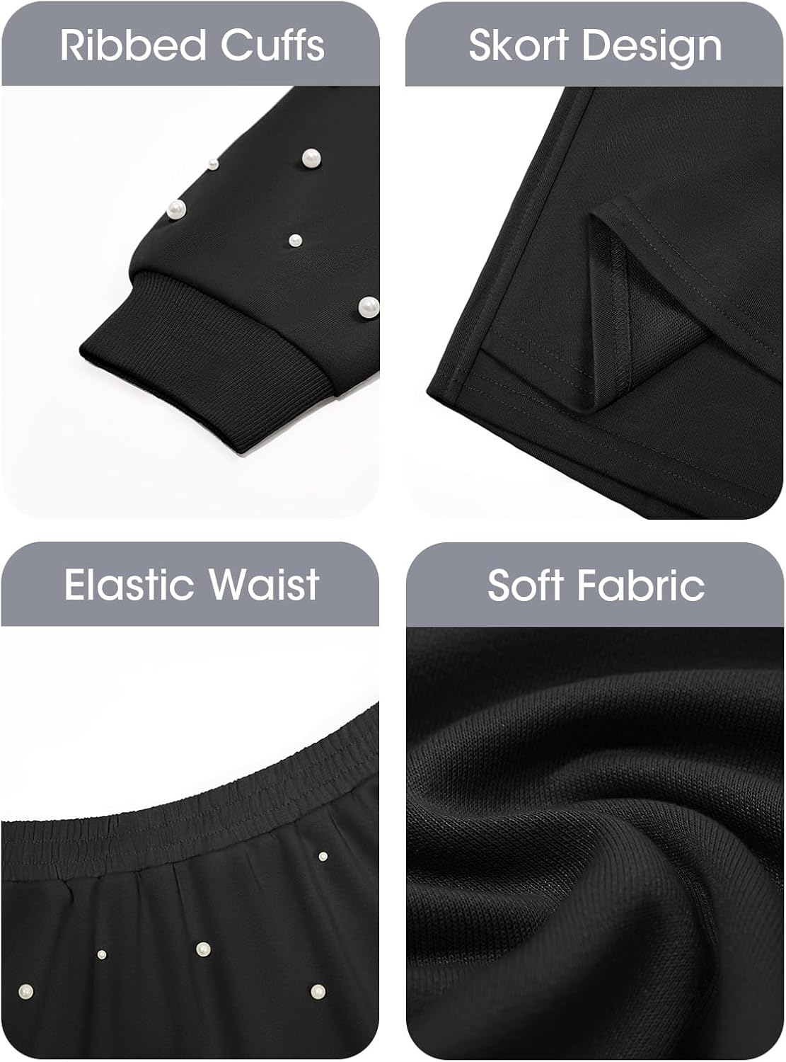 Fisoew Womens Lounge Sets 2 Piece Outfits Decor Pearl Long Sleeve Sweatshirt Skort Skirt Tracksuits Shorts Sets - Image 5