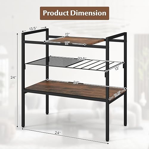 Miniatura 3 de GOFLAME Mesa consola industrial, mesa auxiliar de sofá con panel extraíble y estante de malla, mesa de vestíbulo de 3 niveles con marco de metal y
