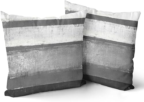 Miniatura 2 de Fundas de almohada negras, blancas y grises de 18x18, juego de 2, almohadas modernas de arte abstracto a rayas en color gris claro, fundas de