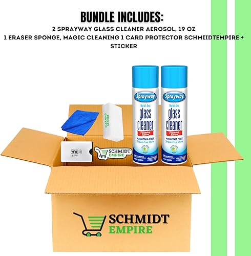 Miniatura 2 de Sprayway - Aerosol limpiador de vidrio, 19 onzas + 1 esponja de borrador, limpieza mágica + 1 limpieza de microfibra + 1 protector de tarjeta