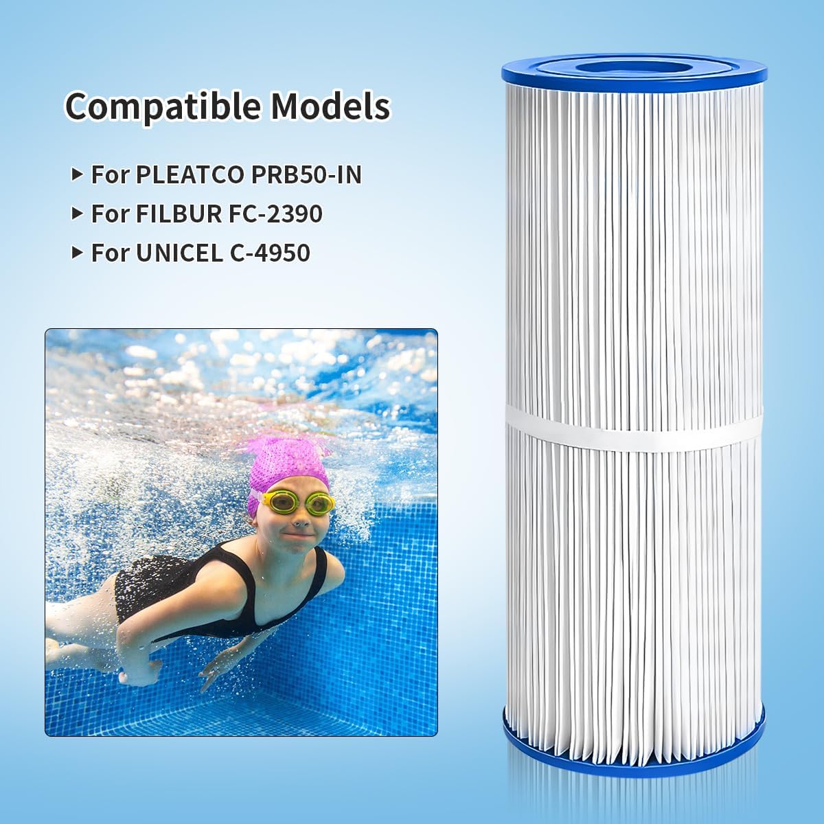 Replacement Spa Filter Compatible with Pleatco PRB50-IN,for Unicel C-4950,for Filbur FC-2390,for Guardian 413-212-02, 373045, 817-50000,3FIL1600, 17-2380, 2pcs Hot Tub Filter.