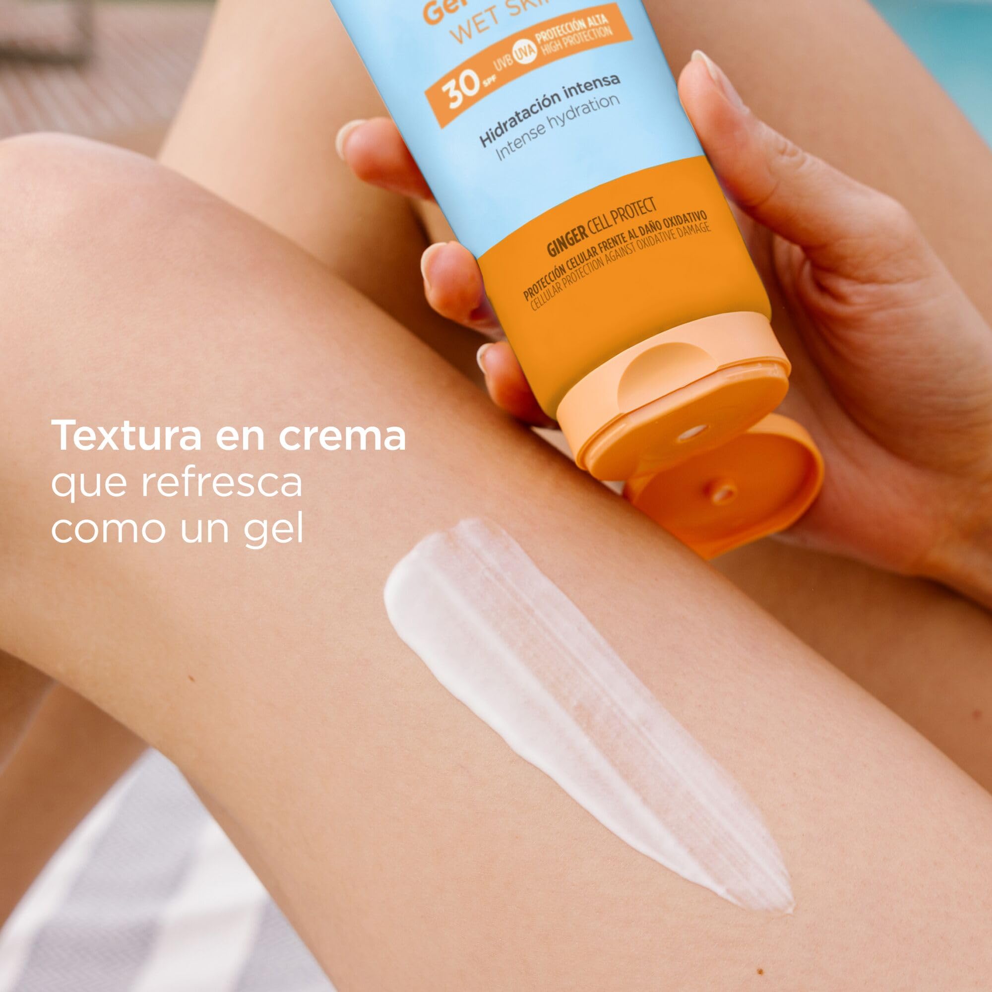 ISDIN Fotoprotector Gel Cream Wet Skin SPF 30, Protector Solar Corporal con Textura Gel Crema de Rápida Absorción, Crema Solar que Hidrata como una Crema y Refresca como un Gel -250 ml