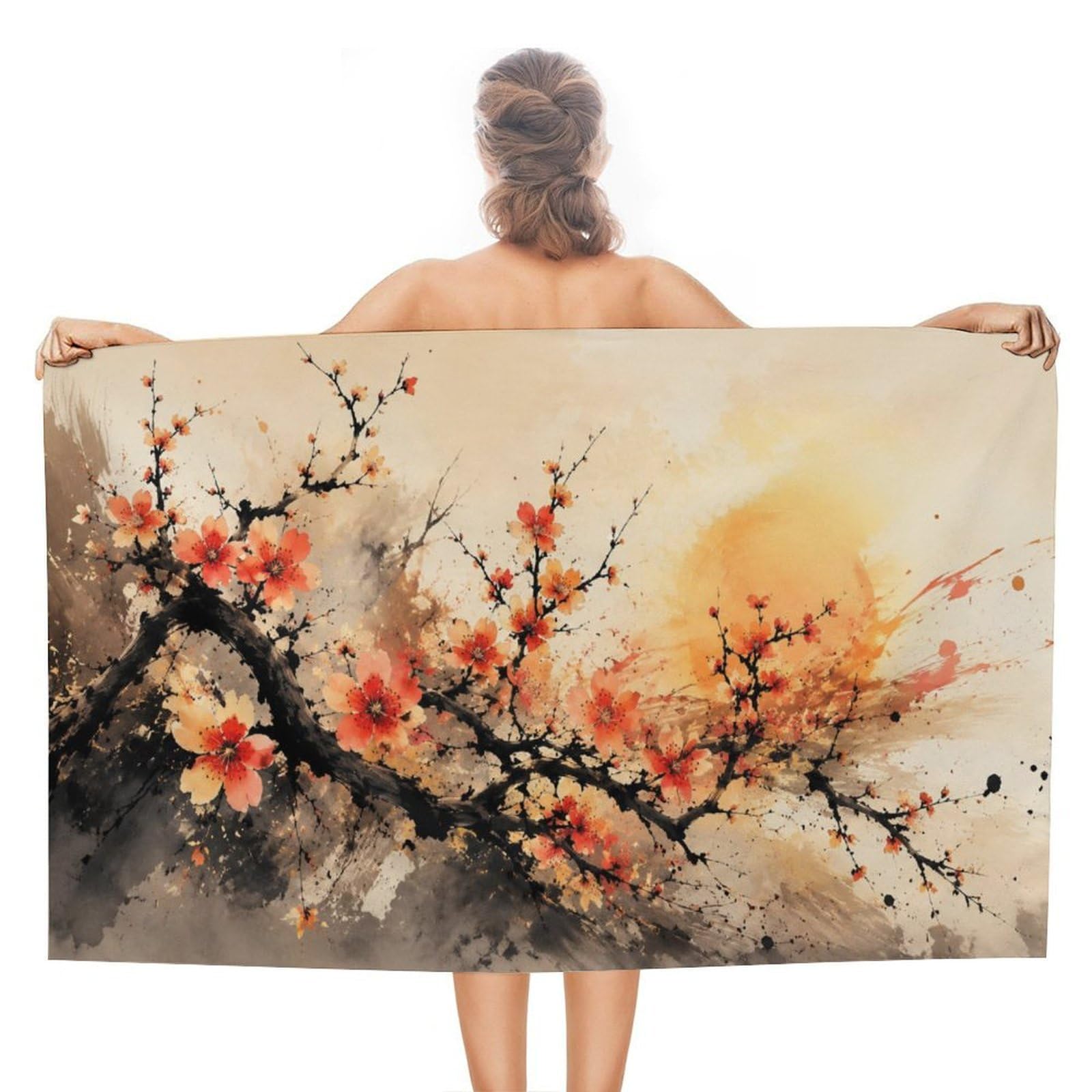Anceky Cherry Blossom Branch Oversized Beach Towel Quick Dry Sand Free Microfiber Travel Towel Lightweight Multi Purpose Beach Blanket Pool Gym Bath Towel 51x31 in