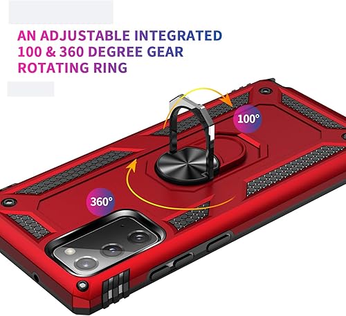 Miniatura 8 de Meifei Funda para Samsung Galaxy Note 20, funda para Samsung Galaxy Note 20, grado militar giratorio de 360 grados, soporte de anillo de metal,