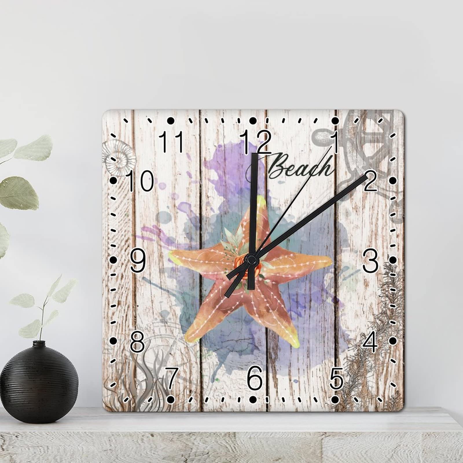 Horloges murales en bois à piles déco mer plage pour maison 30 cm