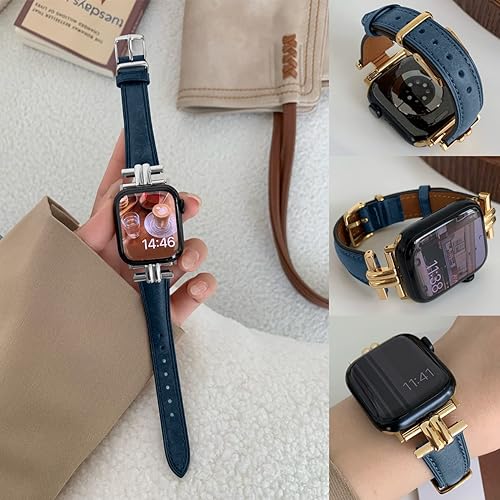 Miniatura 2 de Correa delgada de cuero compatible con Apple Watch de 1.496 in, 1.575 in, 1.614 in, 1.654 in, 1.732 in, 1.772 in, 1.929 in, correa de reloj de cuero