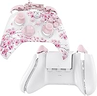 Vista 6 de eXtremeRate Full Set Shell Buttons for Xbox Series X & S Controller, Cherry Blossom Whisper Custom Replacement Side Rails Grips Front Back Plate