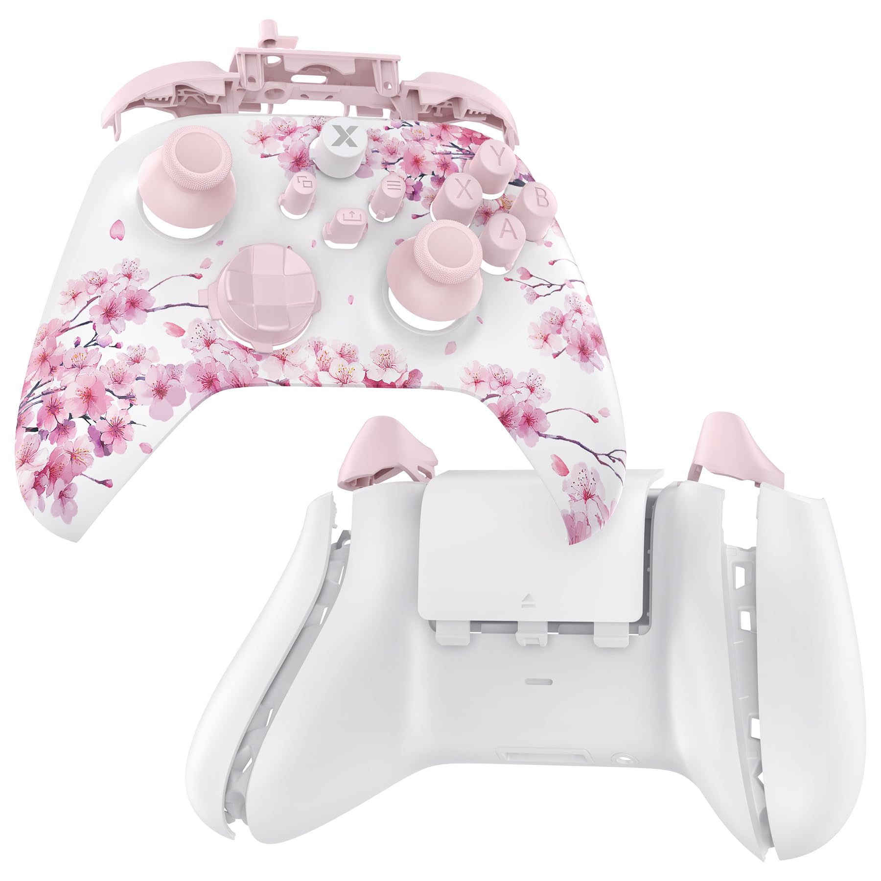 eXtremeRate Coque de Remplacement avec Bouton Complet pour Xbox Series X/S, Coque Avant Arrière avec Bouton Customisé pour Xbox Series X/S Manette, Murmure de Fleur de Cerisier