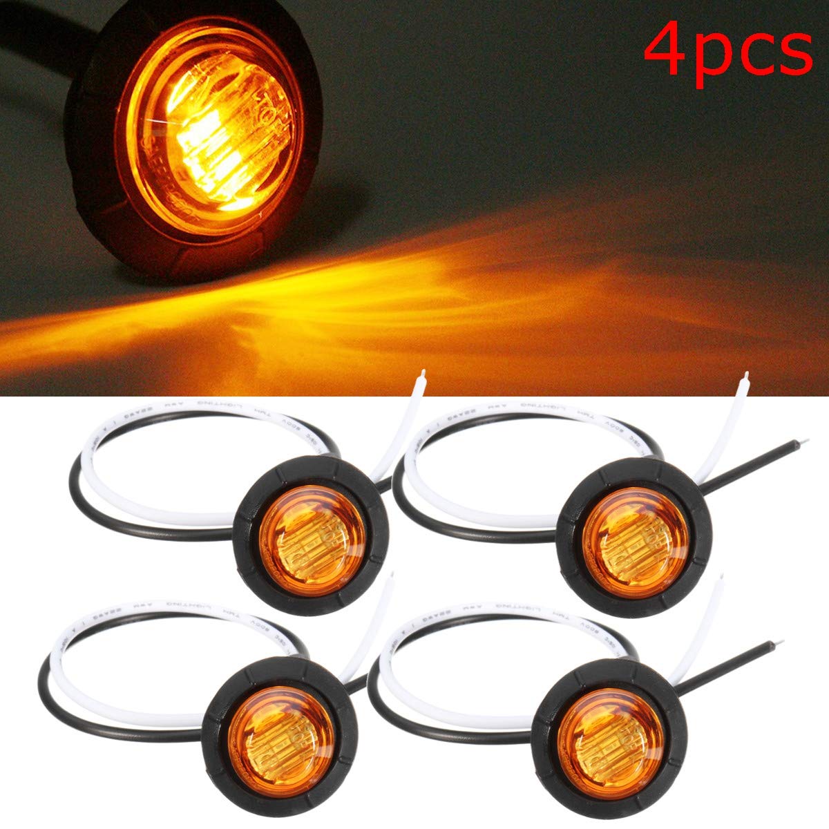 Amazon | ZOYOSI 4本12V / 24VアンバーミニラウンドLEDボタンサイド