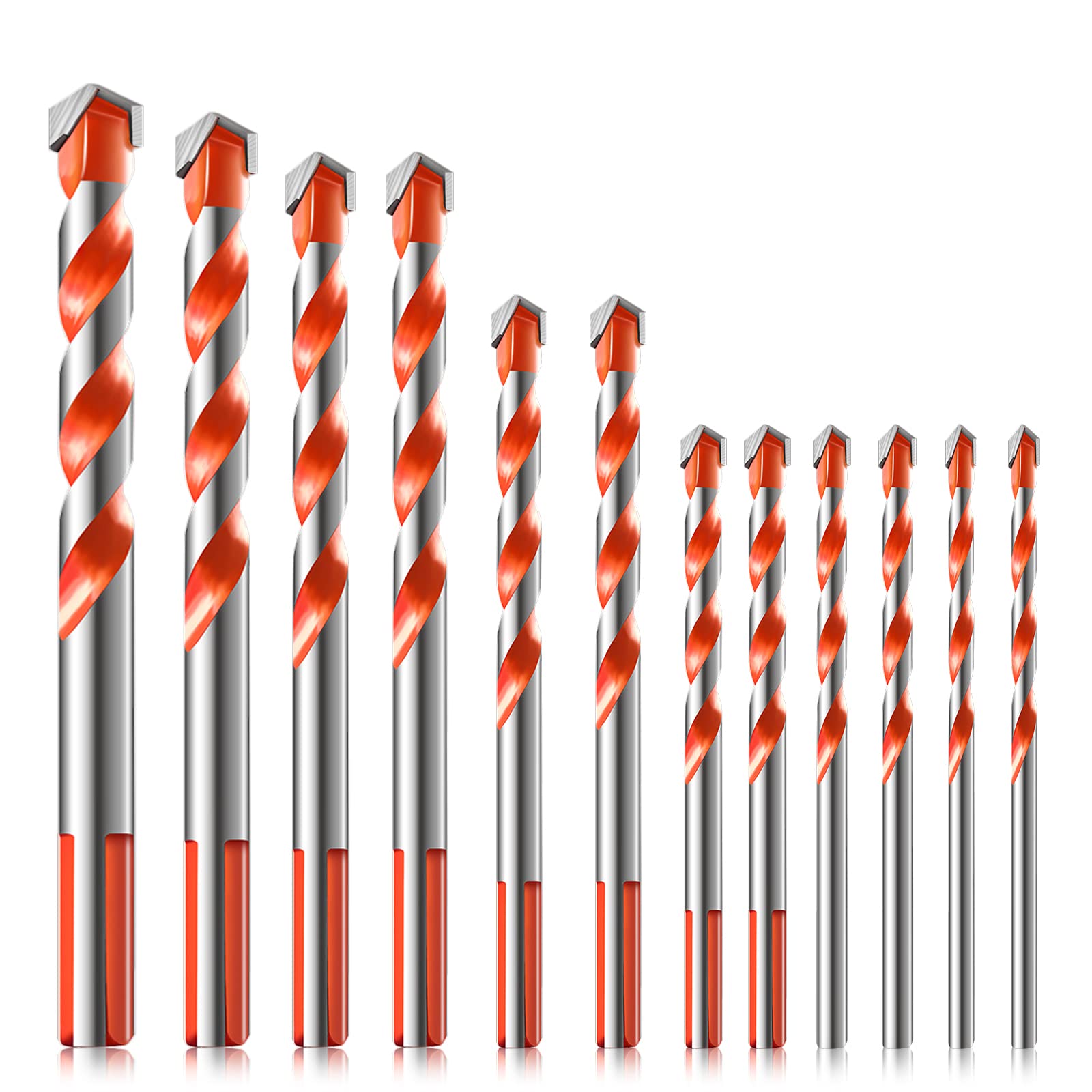 Hakkin12 Pcs Masonry Drill Bits for Concrete, 3mm - 12mm Ultimate Drill Bits, Professional Ceramic Tile Drill Bit, Metric Drill Bits for Concrete/Glass/Brick/Plastic/Cement/Wood/Tile (Orange)