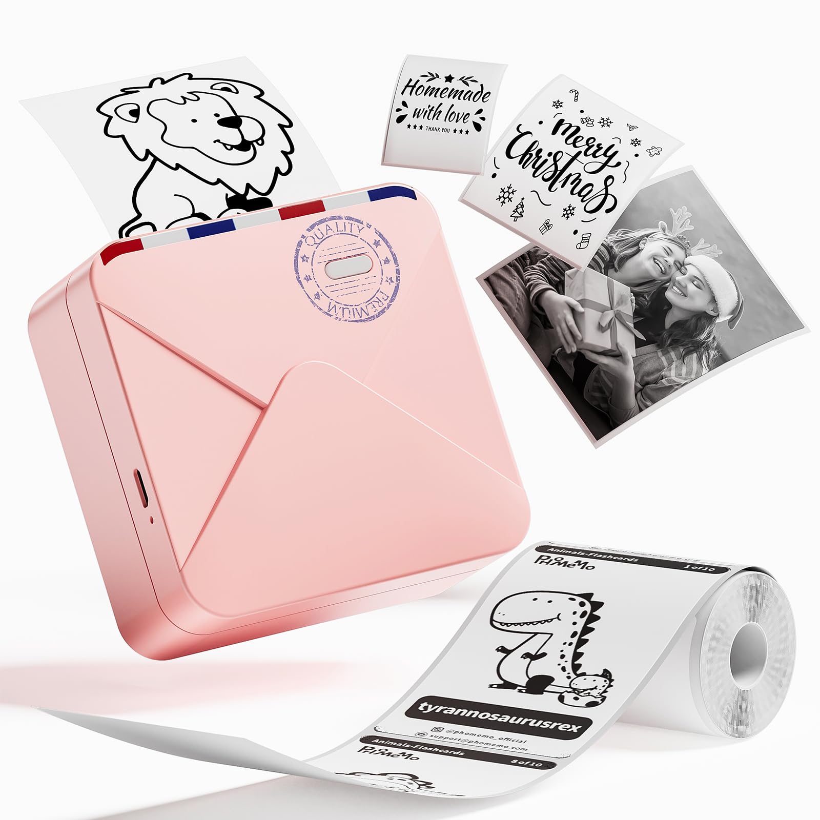 M02S Pocket Mini Bluetooth Thermal Photo Mini Printer 300DPI,Thermal Sticker Printer for Study Notes, Photo, Organization, Gift, Compatible with iOS and Android