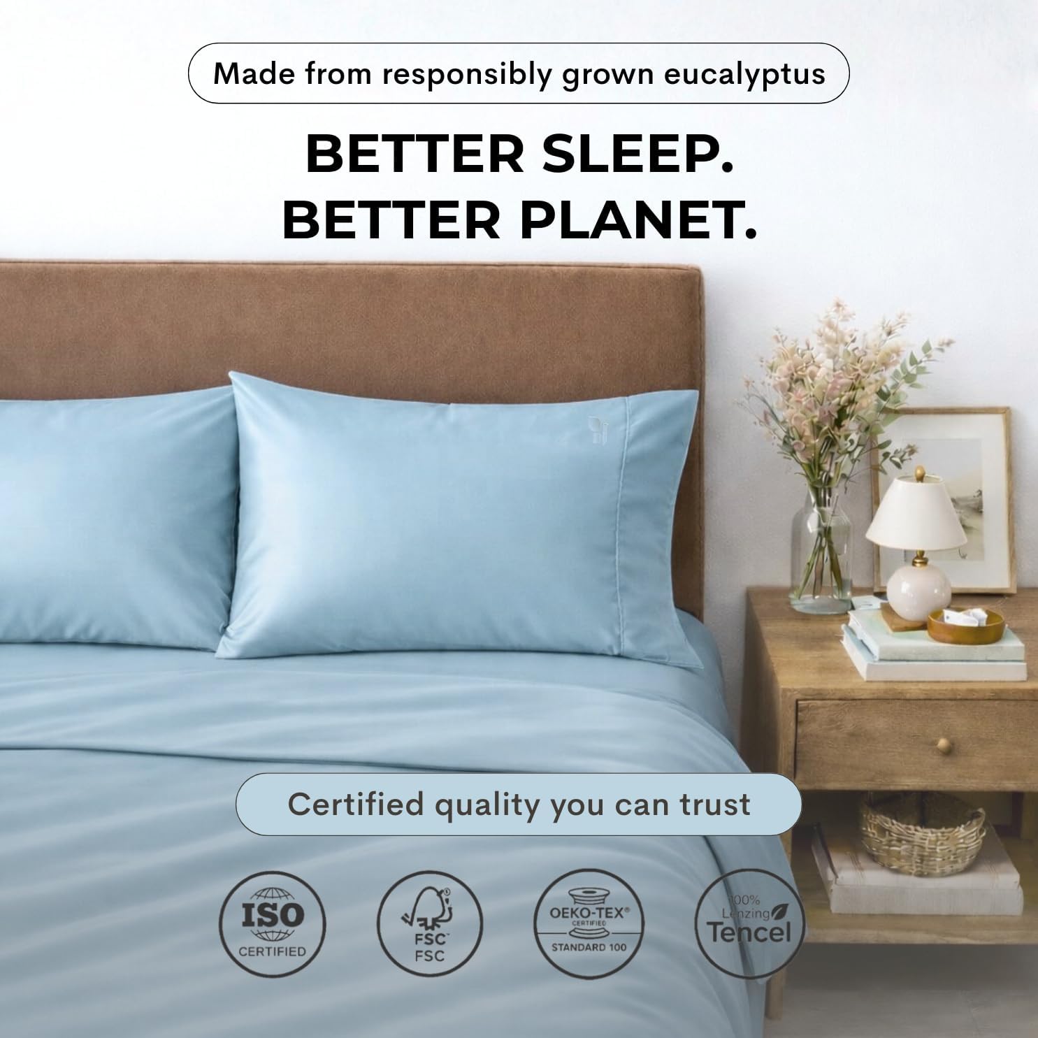 100% Eucalyptus Tencel Cooling Pillowcases, 2 Pack Moisture Wicking, Temperature Regulating, Soft & Smooth, Envelope Enclosure Pillowcase Pair (Sterling Blue, Queen (21" X 31"))