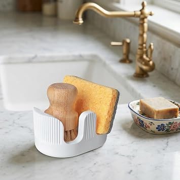 Diatomite Sponge Holder with 2 Slot Design Quick Drying, Absorbent & Space-Saving Organizer for Kitchen Sponges, Scrubbers & Brushes Keeps Sponges Dry and Countertop Clean, Bright White