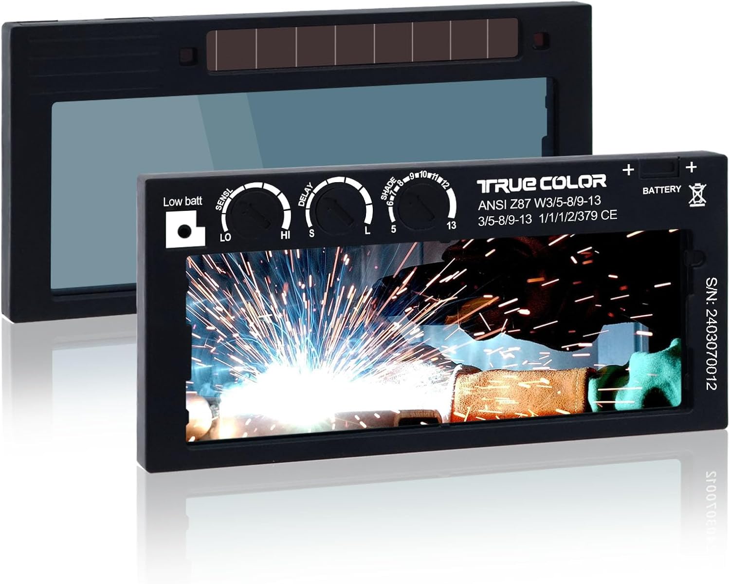 Auto Darkening Welding Lens 2x4 1/4, Variable Shade 5-13, True Color Technology, Adjustable Sensitivity/Recovery Time/Shade Range, Fit Most Pancake and Pipeliner Welding Hoods. (Gray)