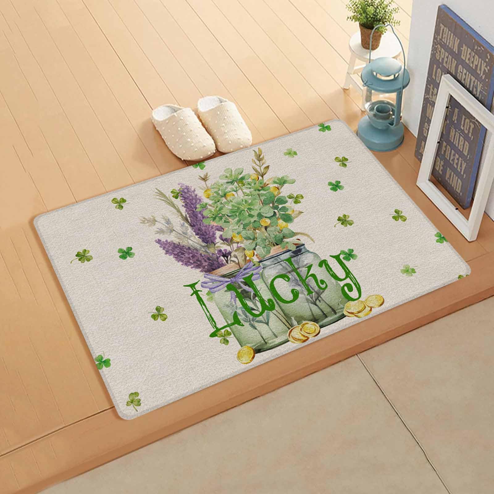 St. Patrick's Day Kitchen Bath Door Mat Cushioned Runner Rug,Washable Welcome Floor Sink Antifatigue Mat,Waterproof & Non-Slip Comfort Standing Doormat,Farmhouse Lavender Eucalyptus Plant 18