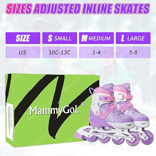 Miniatura 25 de MammyGol Patines en línea para niños y niñas Patines ajustables con ruedas iluminadoras Patines para principiantes Negro